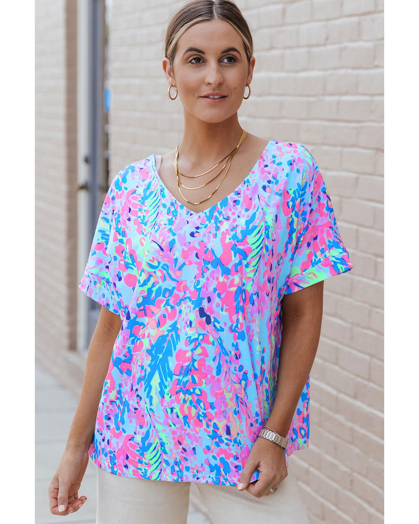 V539-AZEXDC25219625-4-S-175375-00 Azura Exchange Floral Print Oversized T-Shirt - S - Image 1