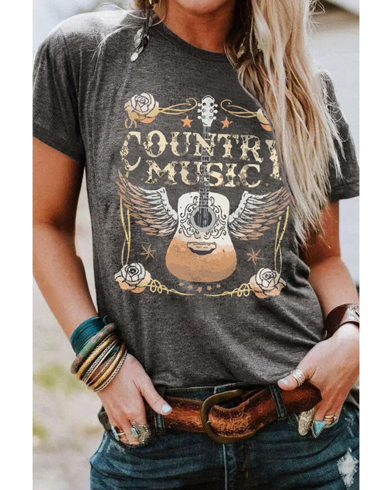 V539-AZEXDC25219706-11-M-202508262340-00 Azura Exchange Guitar Graphic Print Short Sleeve T Shirt - M - Image 1
