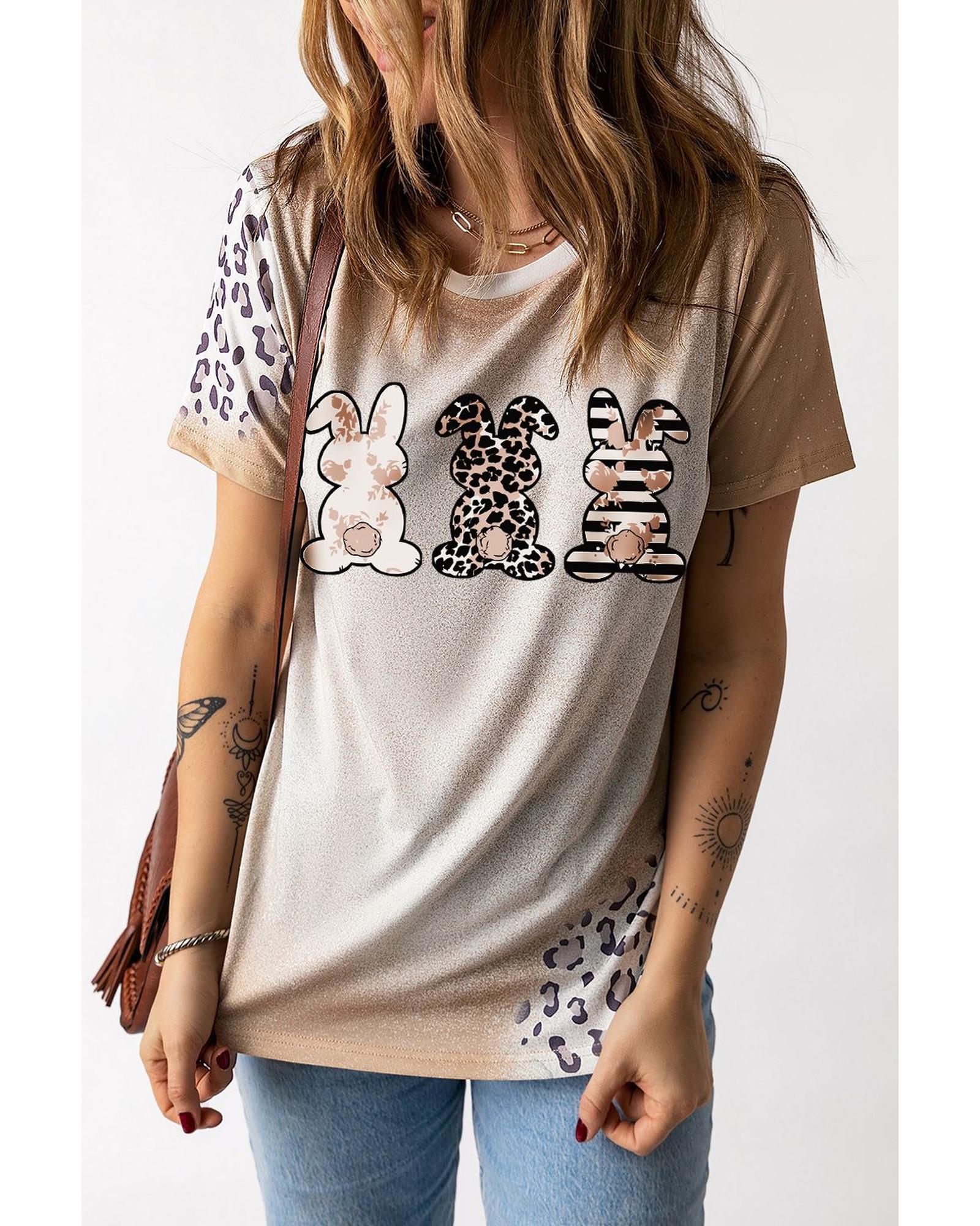 V539-AZEXDC25220023-16-S-202508270050-00 Azura Exchange Easter Bunny Leopard Bleached Print Graphic Tee - S - Image 1