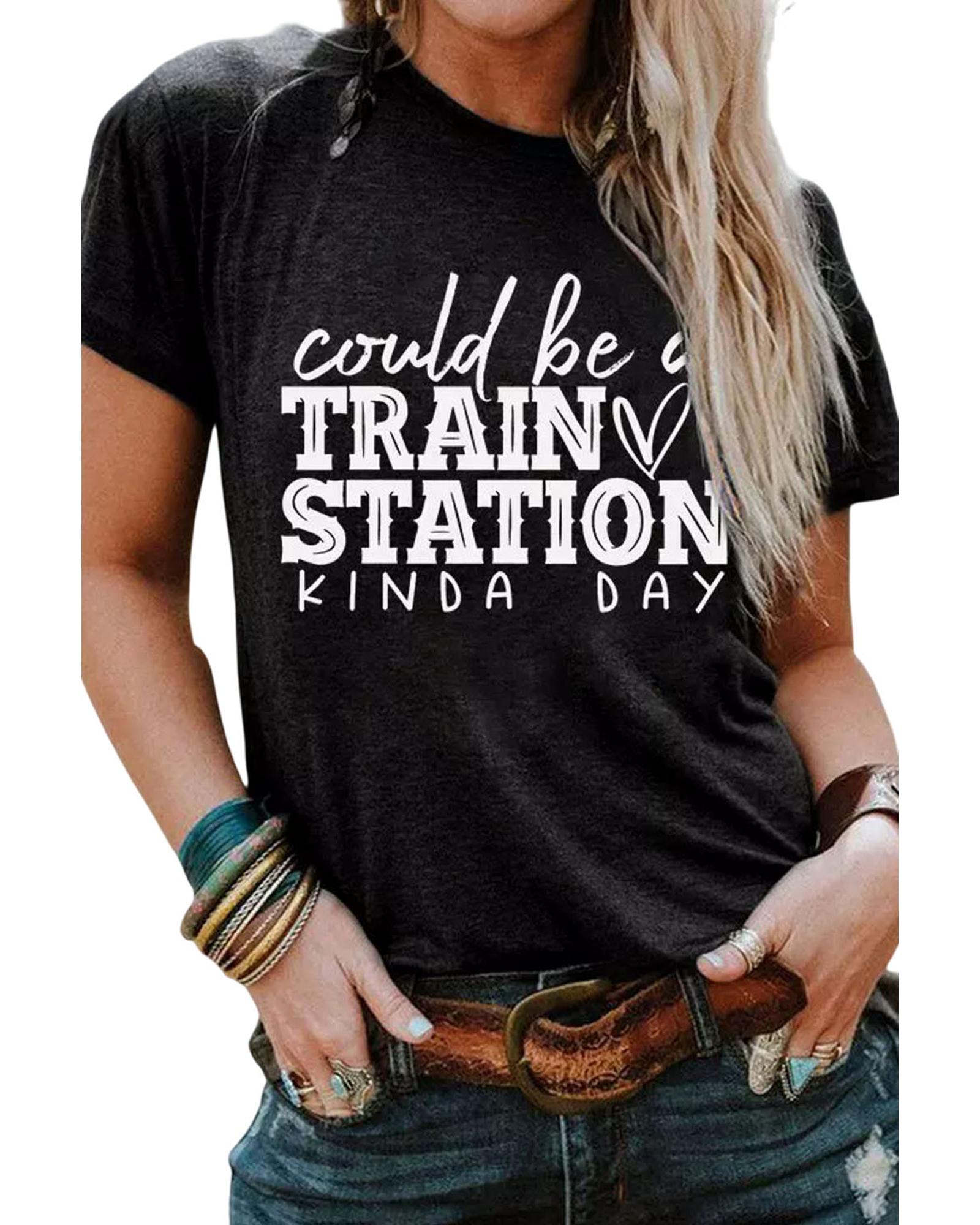 V539-AZEXDC25220944-2-M-202506121040-00 Black Could be a TRAIN STATION KINDA DAY Graphic Tee - M - Image 1