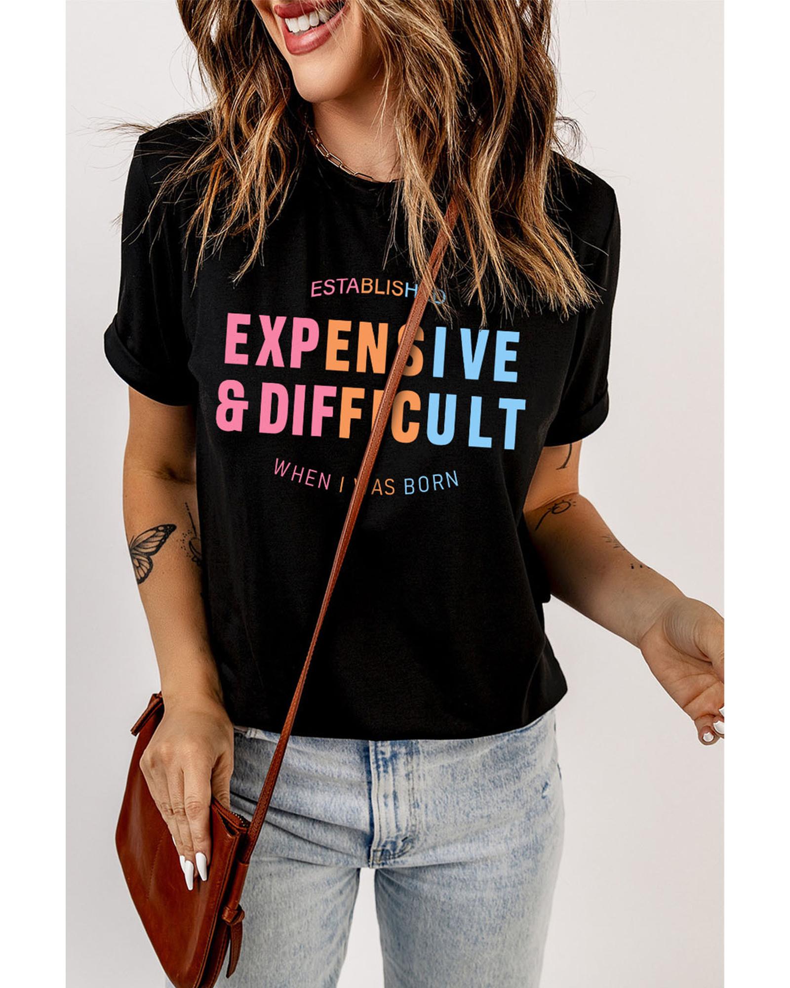 V539-AZEXDC25220948-2-XL-202508270145-00 Black EXPENSIVE&DIFFICULT Graphic Tee - XL - Image 1
