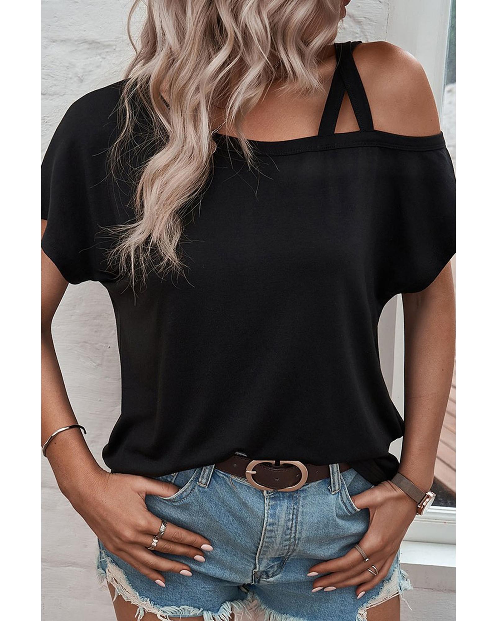 V539-AZEXDC25221115-2-M-202508260000-00 Azura Exchange Criss Cross One Shoulder T Shirt - M - Image 1