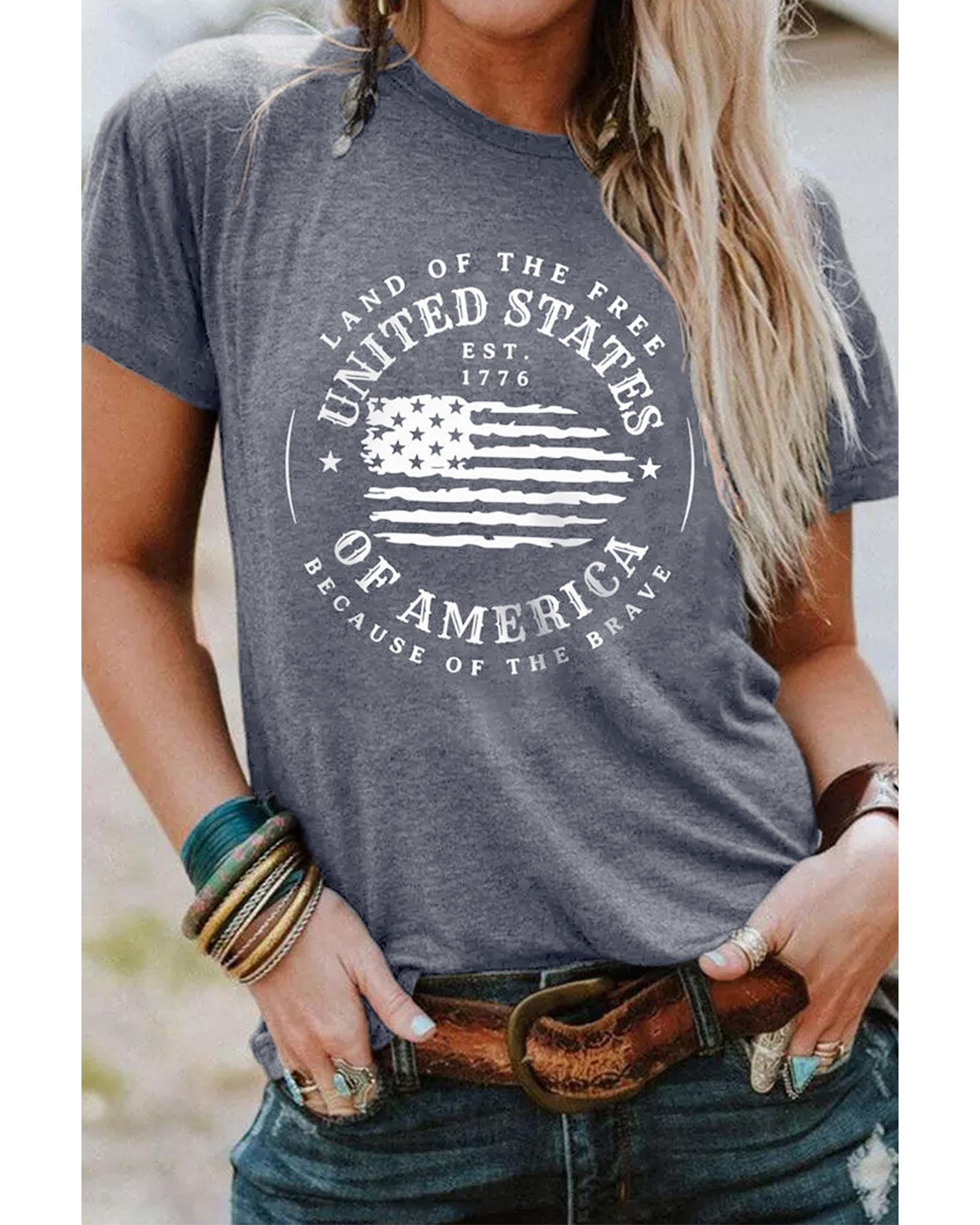 V539-AZEXDC25221389-11-S-202508271940-00 Gray United States Of America Flag Graphic Print T Shirt - S - Image 1