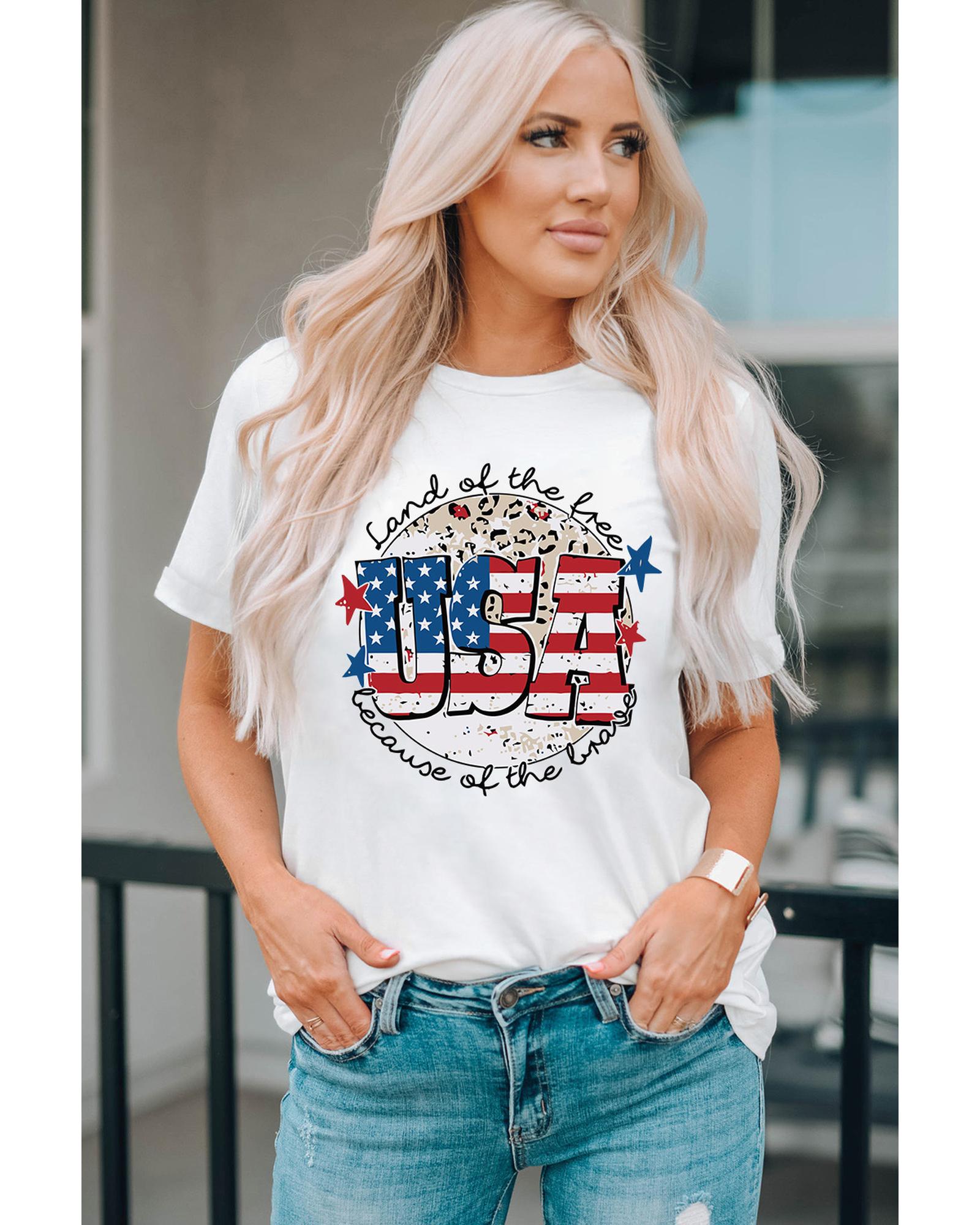 V539-AZEXDC25221653-1-XL-202508270630-00 White USA Flag Slogan Graphic T-shirt - XL - Image 1