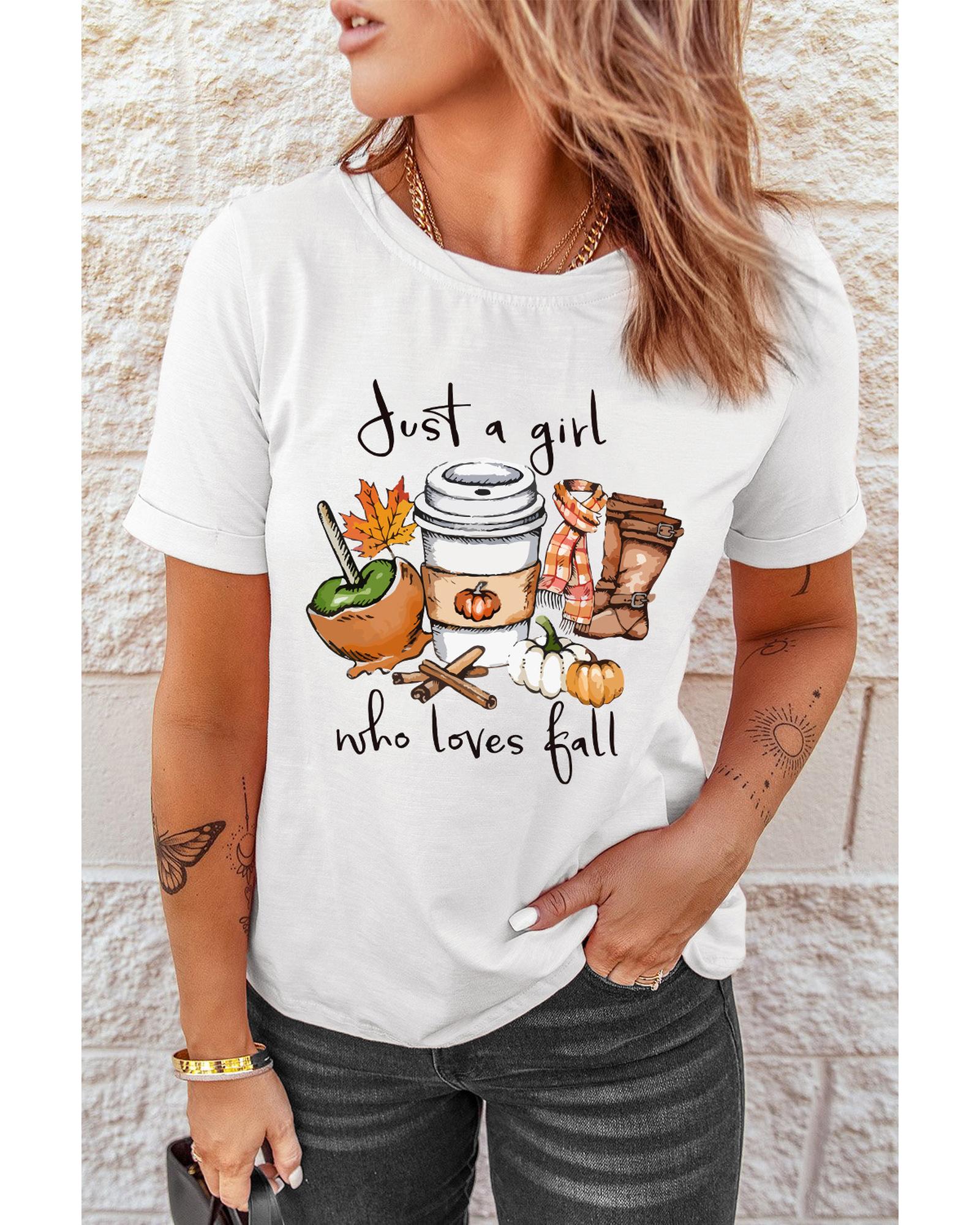 V539-AZEXDC25222239-1-2XL-202508271610-00 White Just A Girl Who Loves Fall Graphic T Shirt - 2XL - Image 1