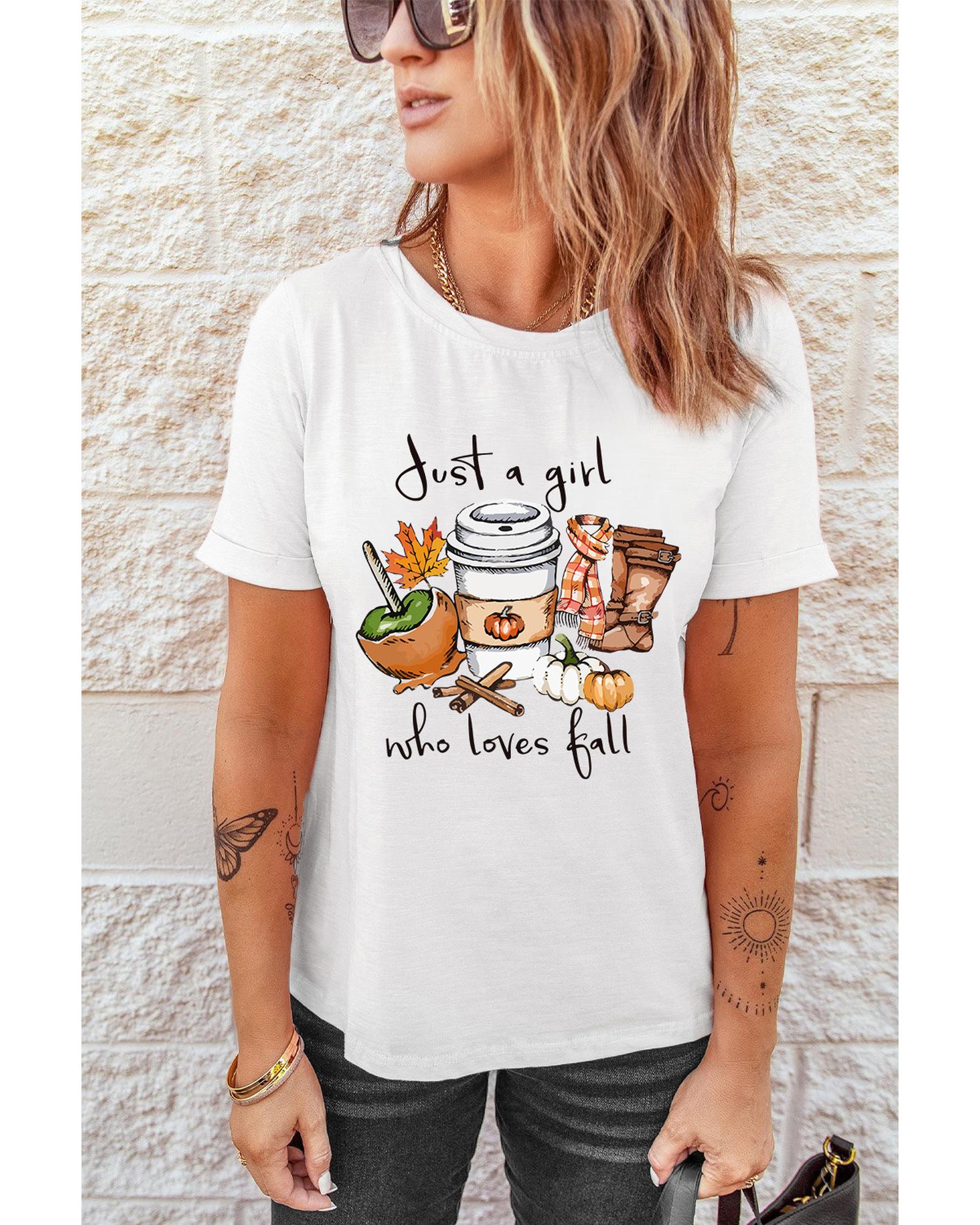 V539-AZEXDC25222239-1-XL-202508271915-00 White Just A Girl Who Loves Fall Graphic T Shirt - XL - Image 1