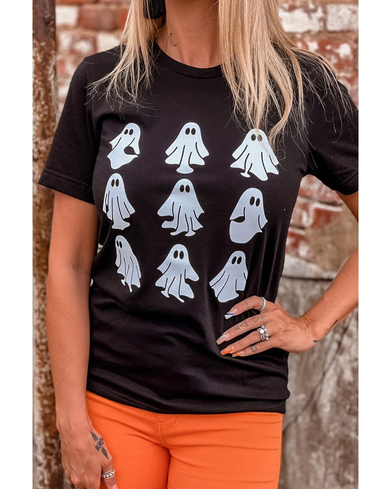 V539-AZEXDC25222473-2-2XL-202508272020-00 Black Halloween Ghost Graphic Tee - 2XL - Image 1
