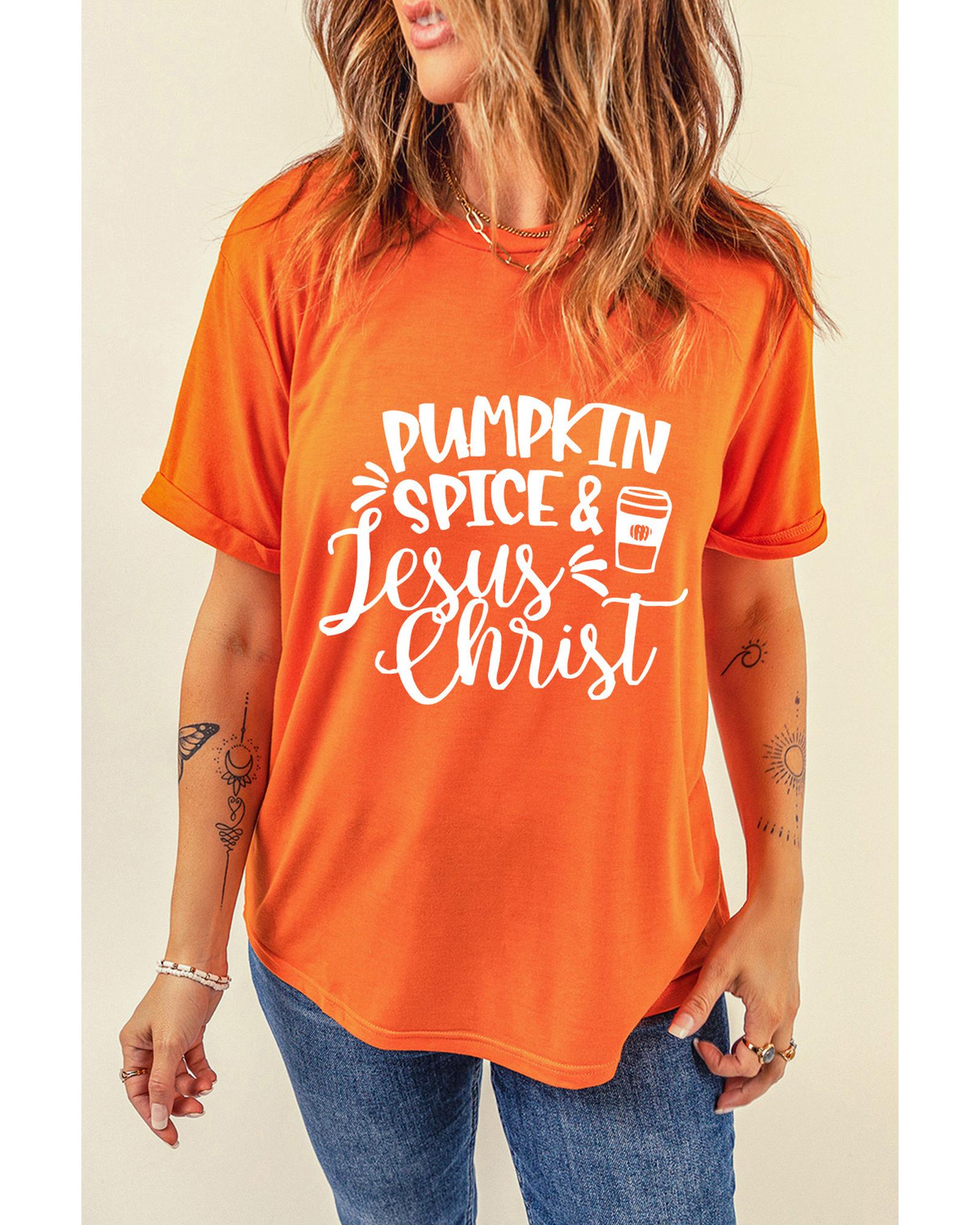 V539-AZEXDC25222678-14-S-202509010230-00 Azura Exchange PUMPKIN SPICE & Jesus Christ Graphic T-shirt - S - Image 1