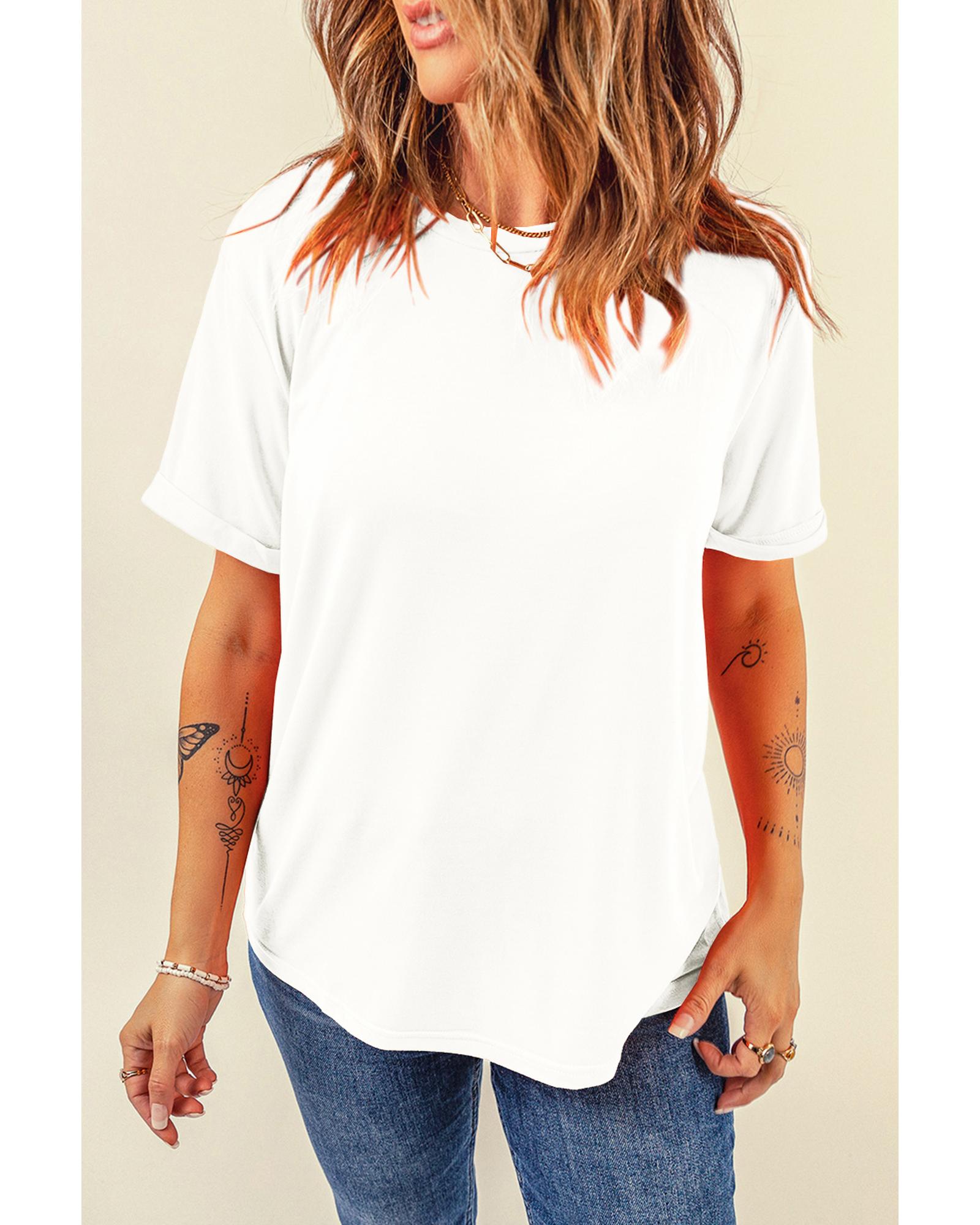 V539-AZEXDC25224551-1-2XL-202508271110-00 White Casual Plain Crew Neck Tee - 2XL - Image 1
