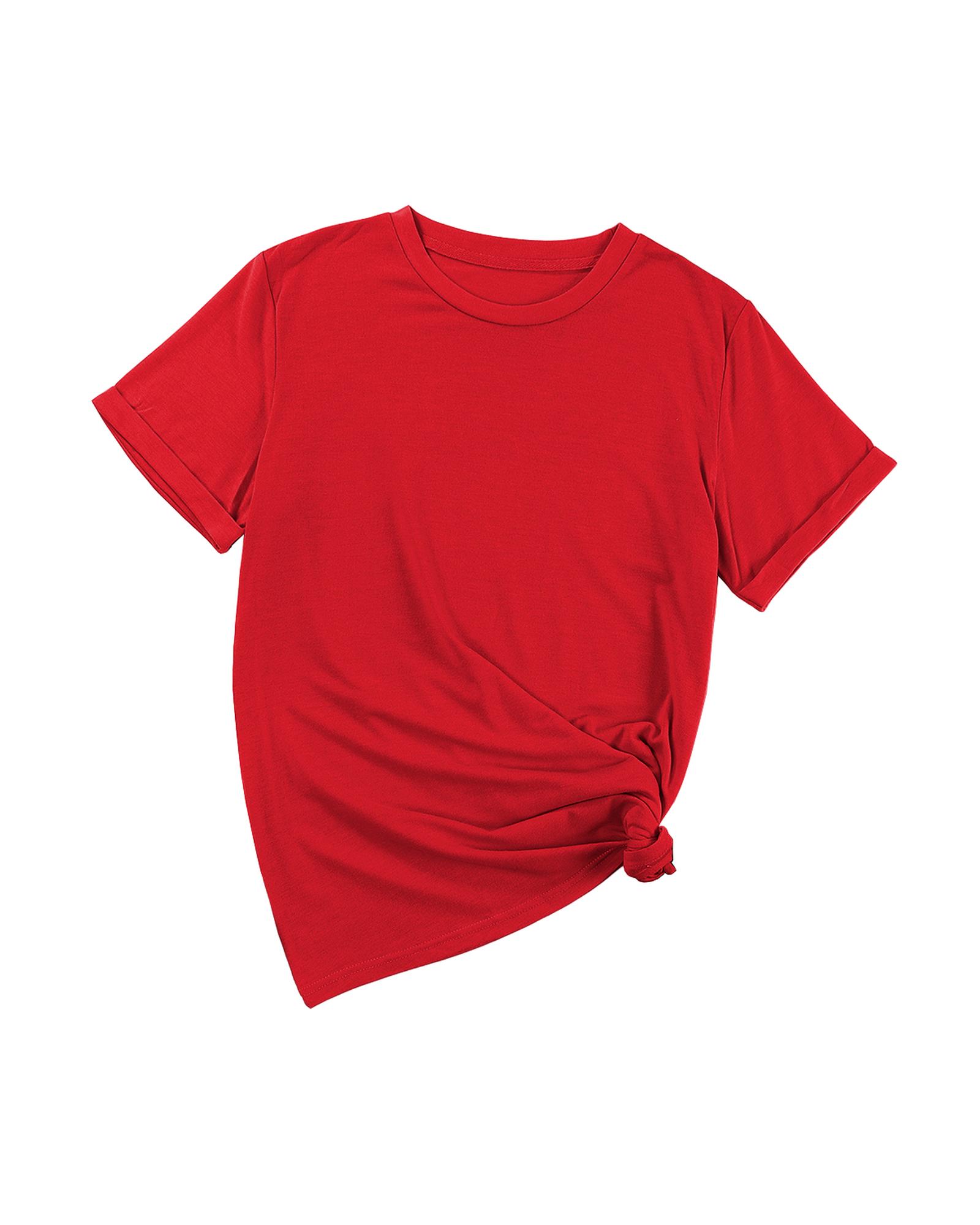 V539-AZEXDC25224551-103-L-202508271540-00 Red Casual Plain Crew Neck Tee - L - Image 1