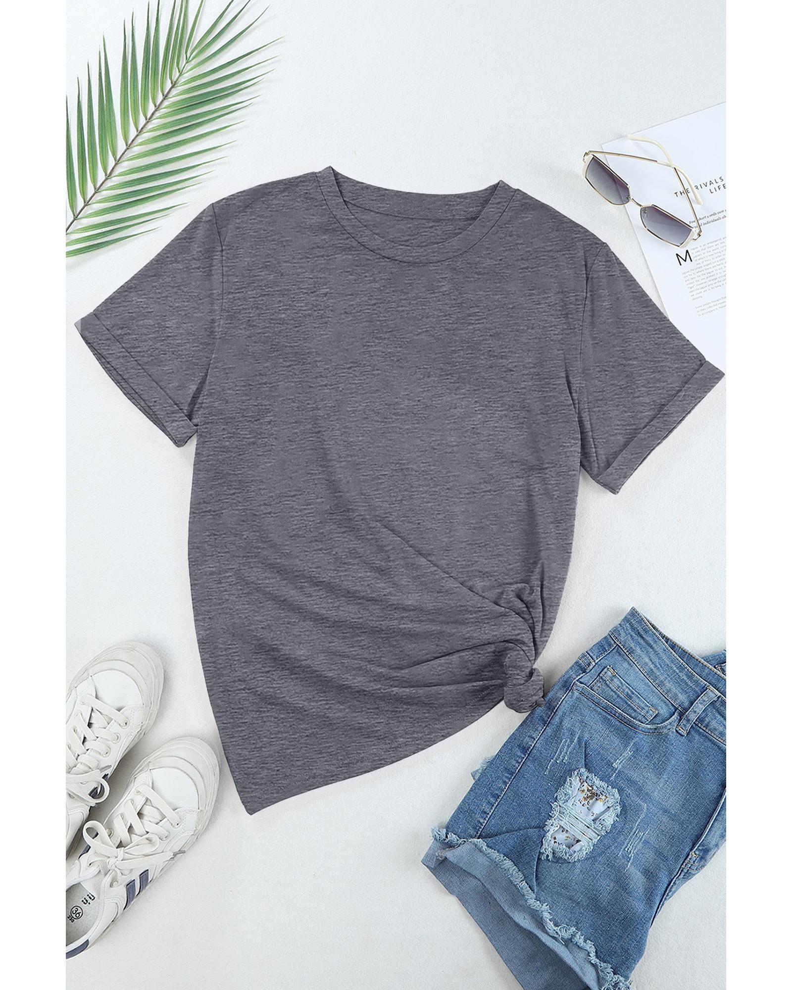 V539-AZEXDC25224551-11-S-202506121252-00 Gray Casual Plain Crew Neck Tee - S - Image 1