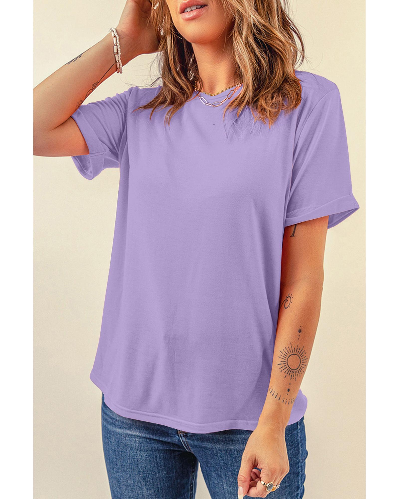 V539-AZEXDC25224551-P208-XL-202508270220-00 Wisteria Casual Plain Crew Neck Tee - XL - Image 1
