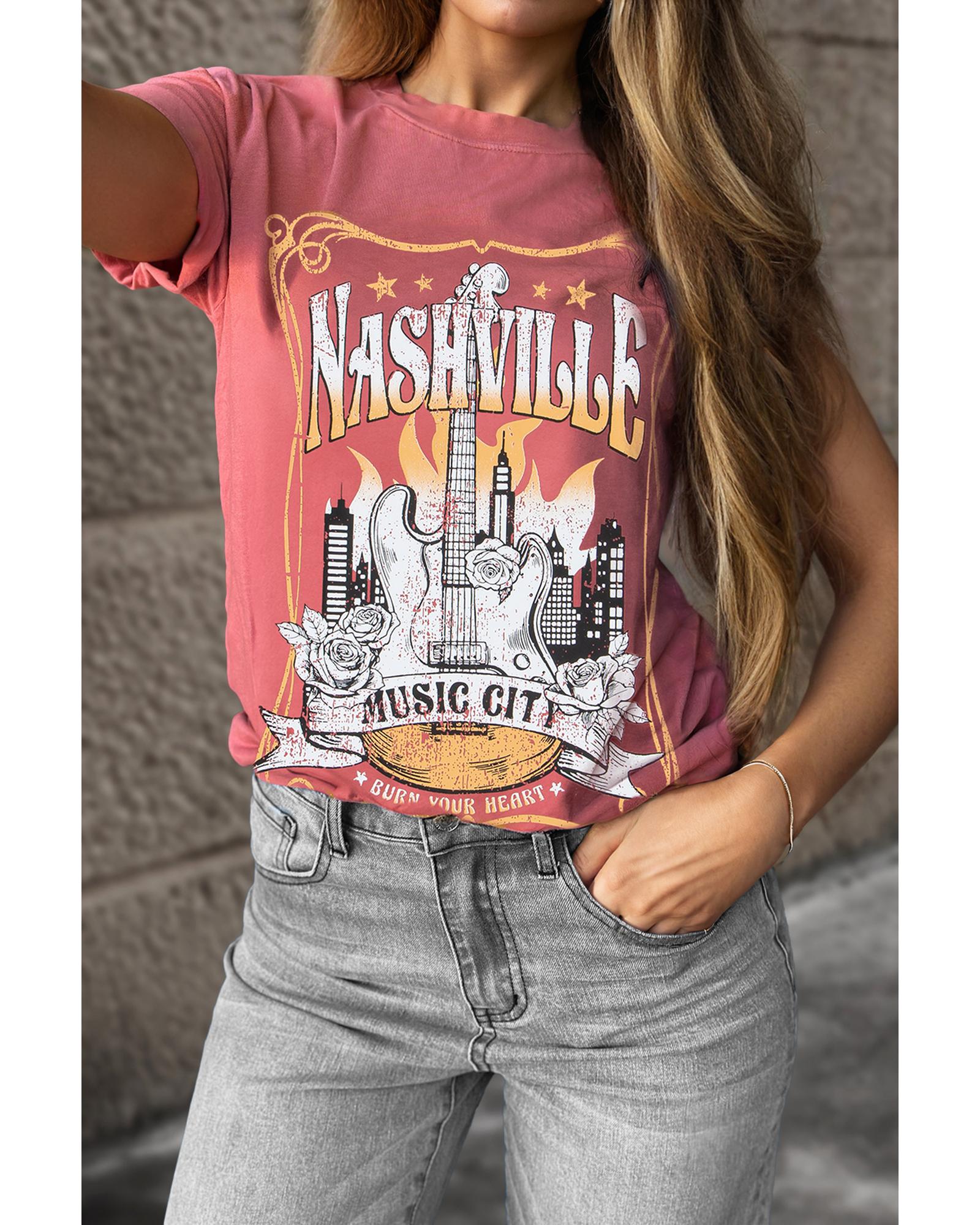 Mineral Red Nashville Music City Graphic Retro Fashion Tee - XL