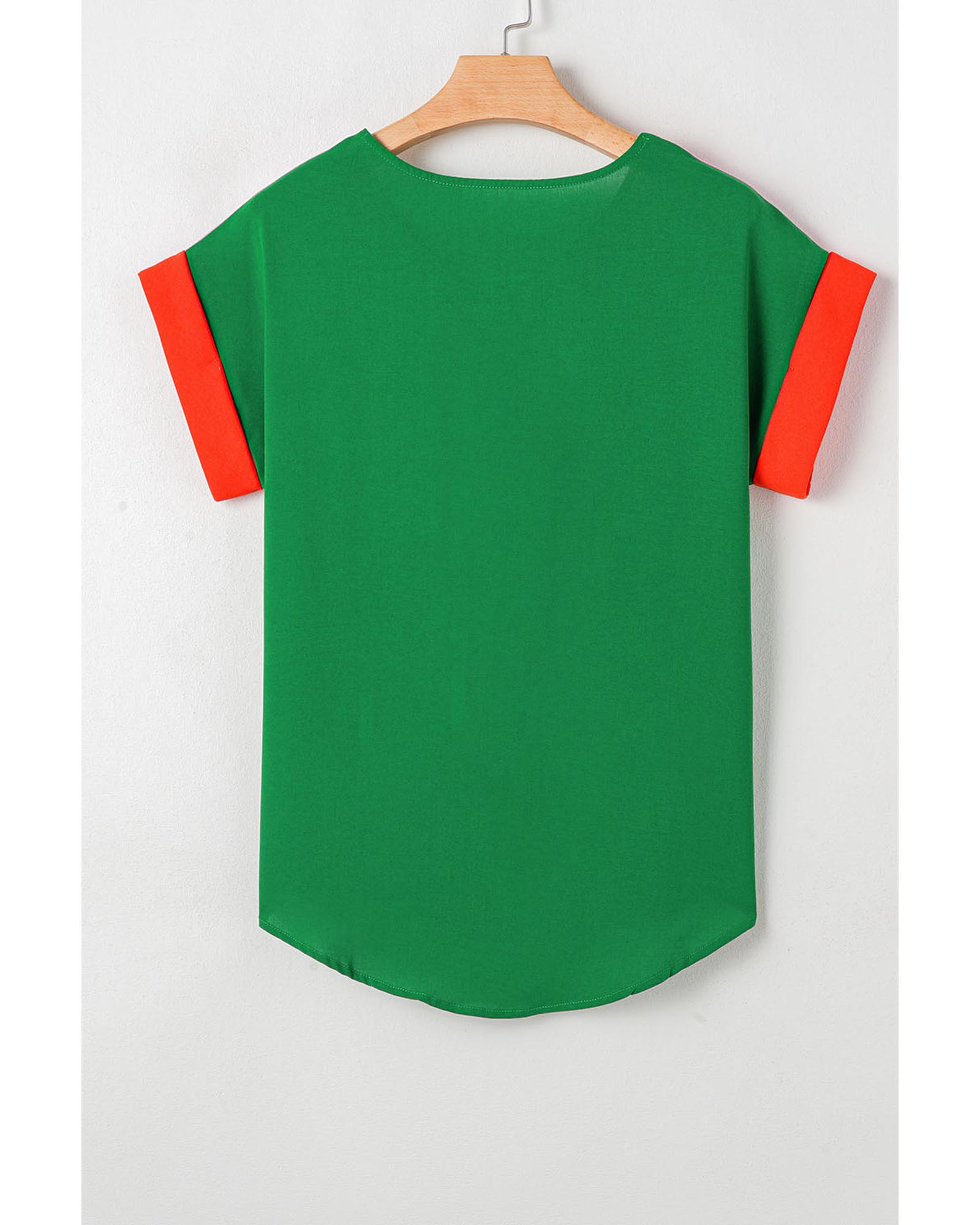 V539-AZEXDC25225255-P6-M-202508270820-00 Rose Red Contrast Trim Color Block Front Zipped T Shirt - M - Image 1