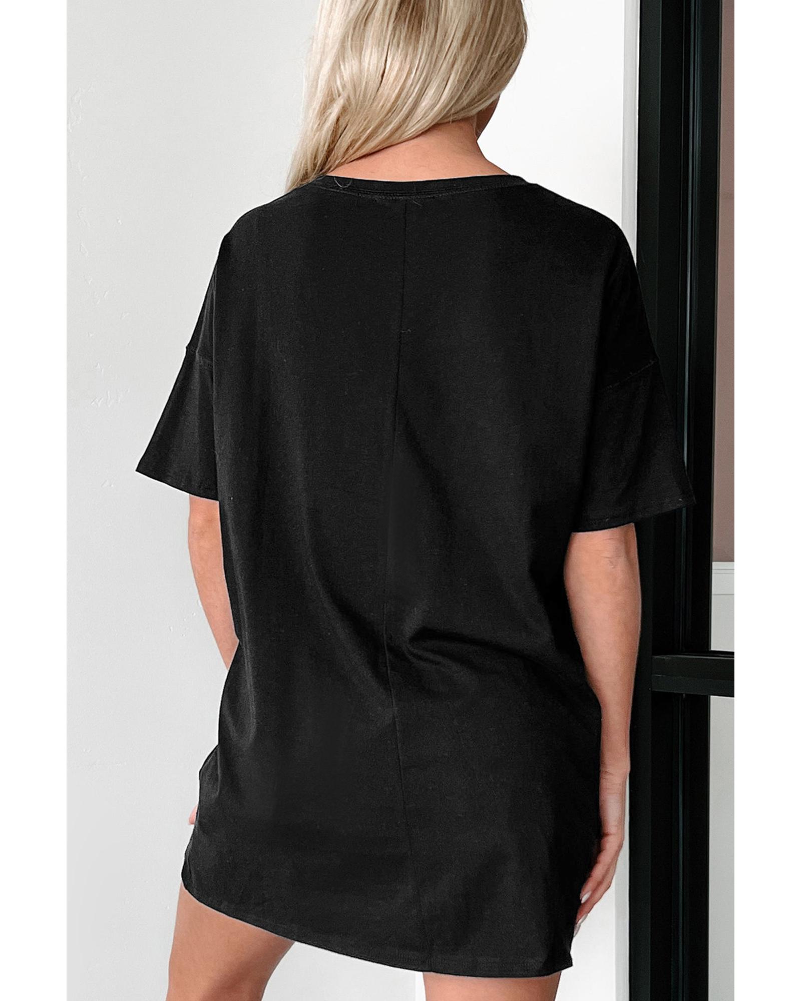 V539-AZEXDC25225278-P2-XL-202508271645-00 Black Solid Color Round Neck Basic Tunic T Shirt - XL - Image 1