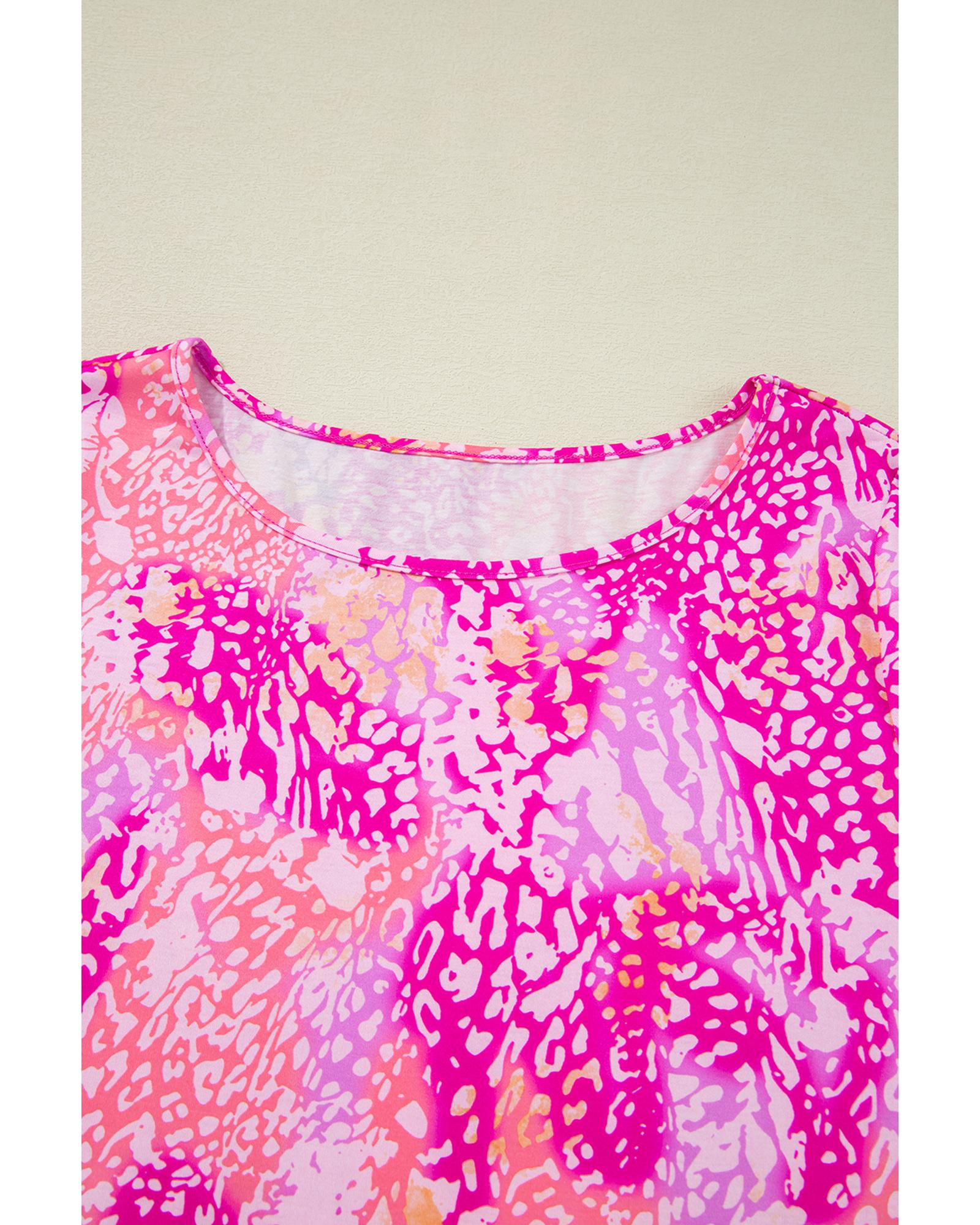 Rose Classic Leopard Print Handkerchief Hem Tunic Top - XL