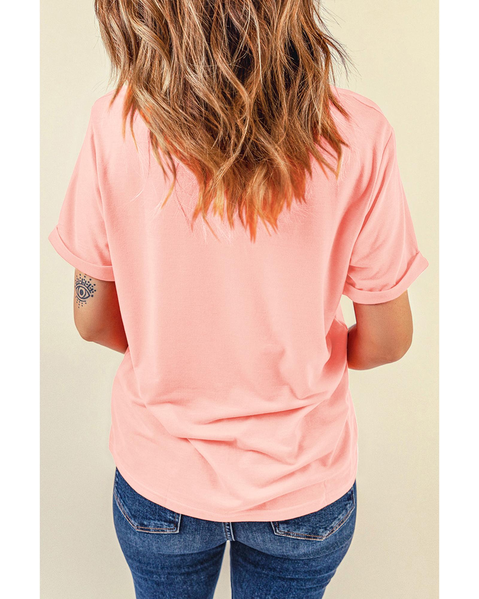 V539-AZEXDC25225855-10-M-202508271550-00 Pink SHINE BRIGHT Graphic Casual Tee - M - Image 1