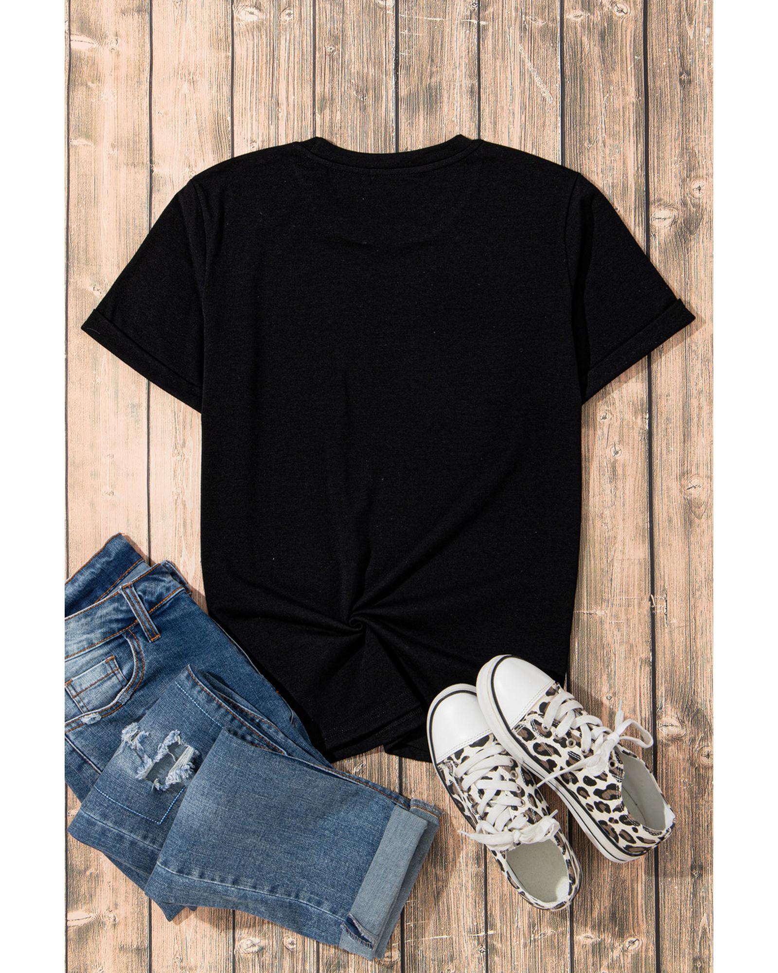 V539-AZEXDC25225921-2-M-202508271900-00 Black Sparkle Rhinestone Smile Face Graphic T Shirt - M - Image 1