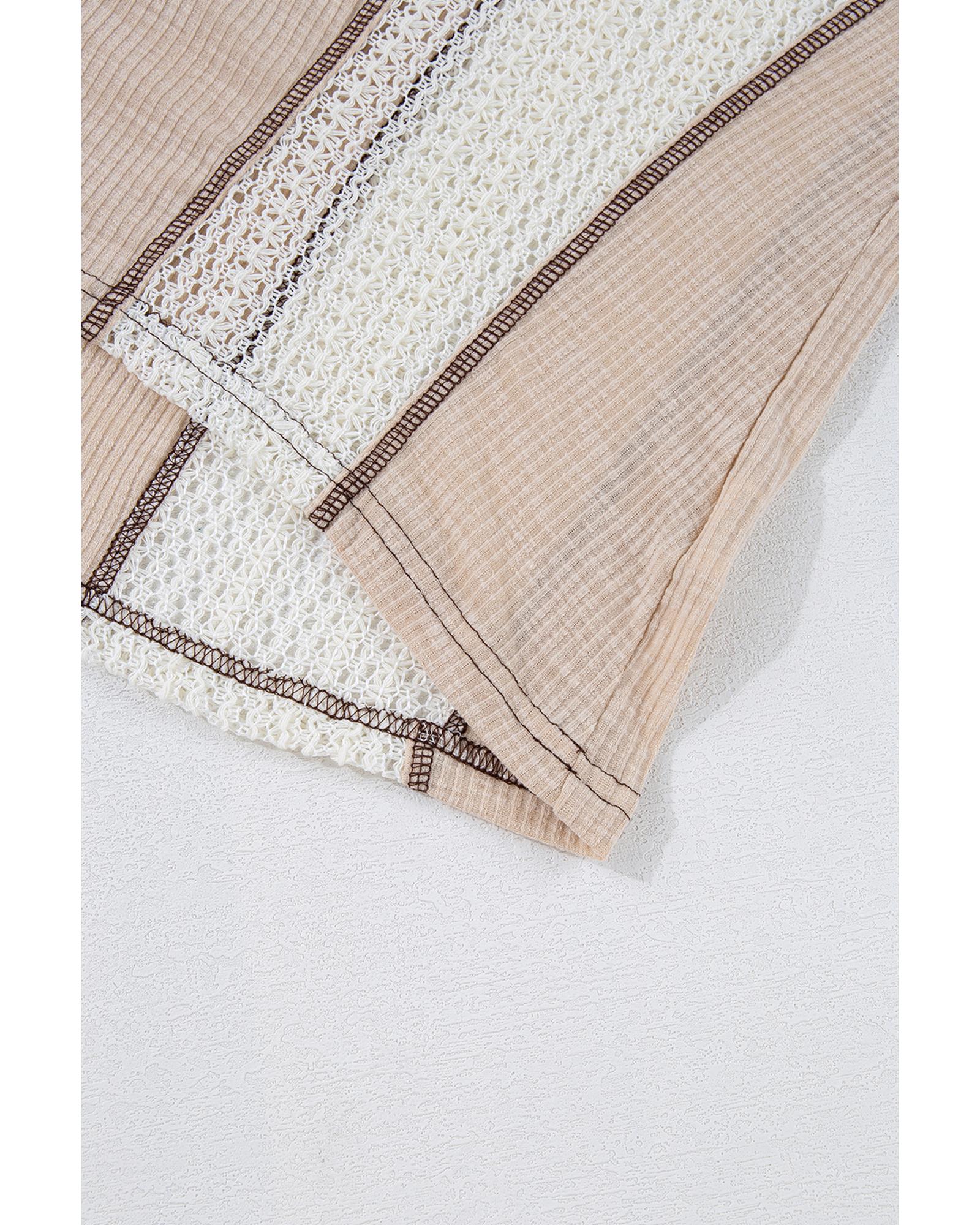 V539-AZEXDC25225950-P6016-L-202508271020-00 Parchment Crochet Detail Exposed Seam High Low Loose Top - L - Image 1