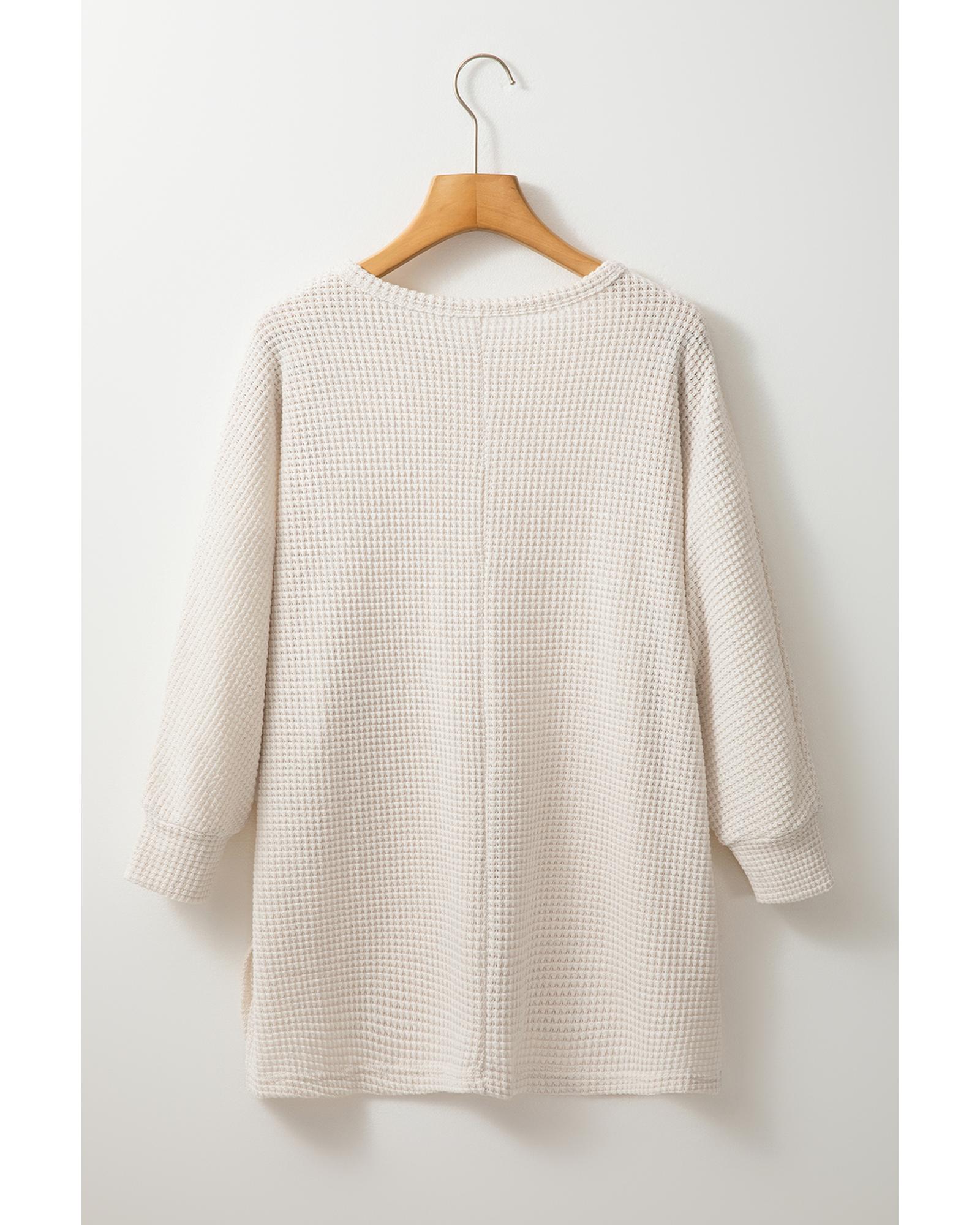 Apricot Waffle Knit Splits Batwing Sleeve Oversized Top - S