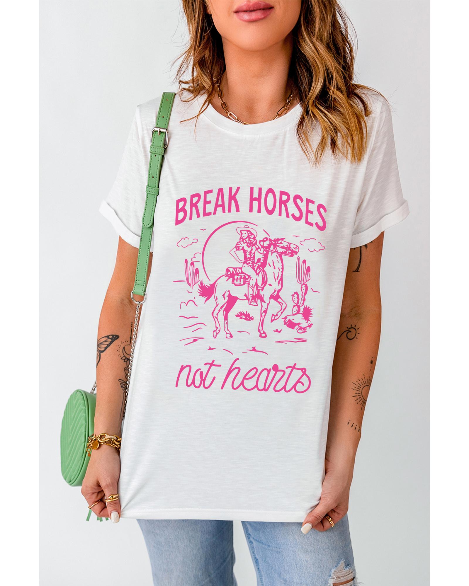 V539-AZEXDC25226651-1-M-202508270100-00 White Western BREAK HORSES Cowboy Graphic Crewneck T Shirt - M - Image 1