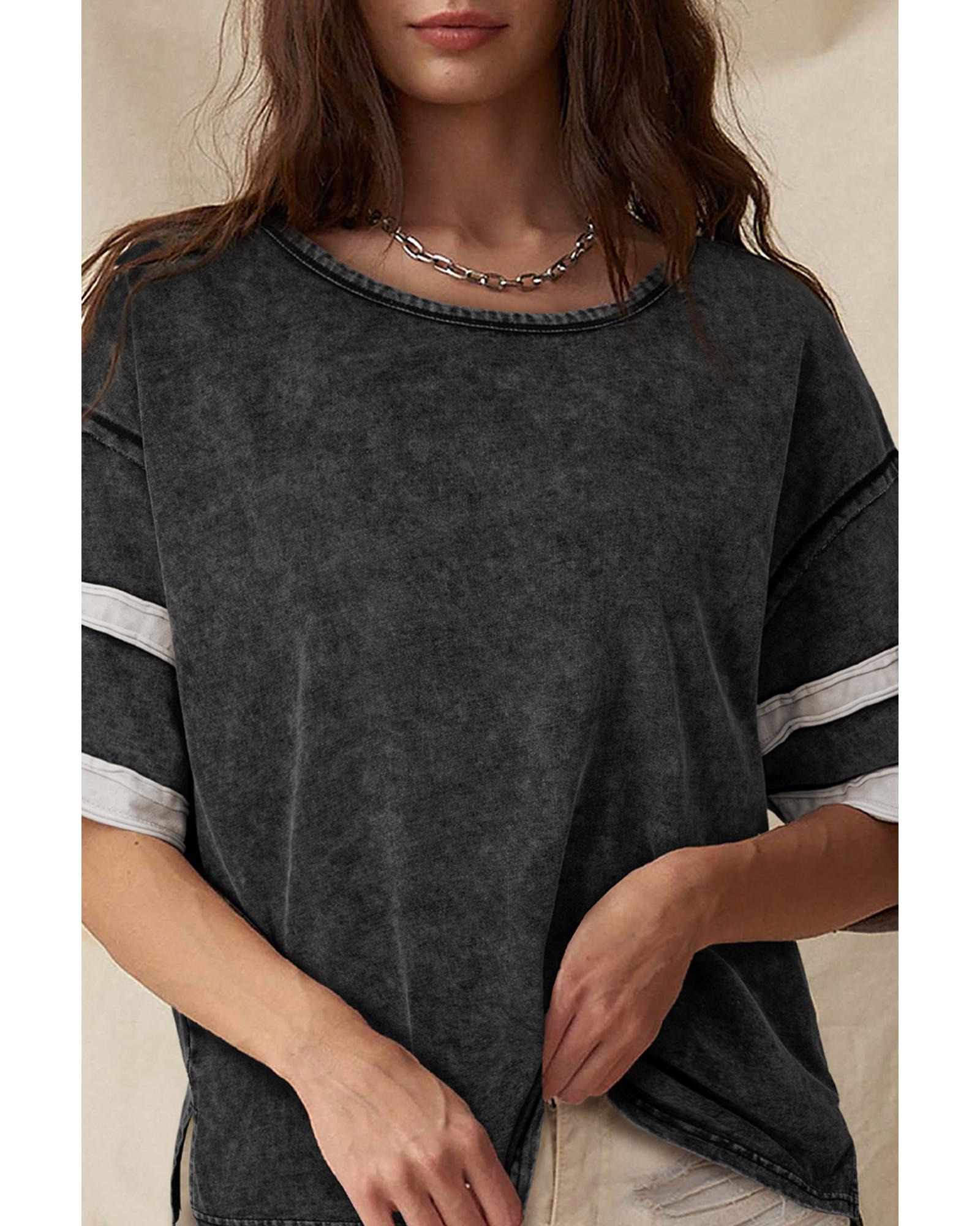 V539-AZEXDC25226695-P220-L-202508270230-00 Black Varsity Stripe Half Sleeve Vintage Tee - L - Image 1