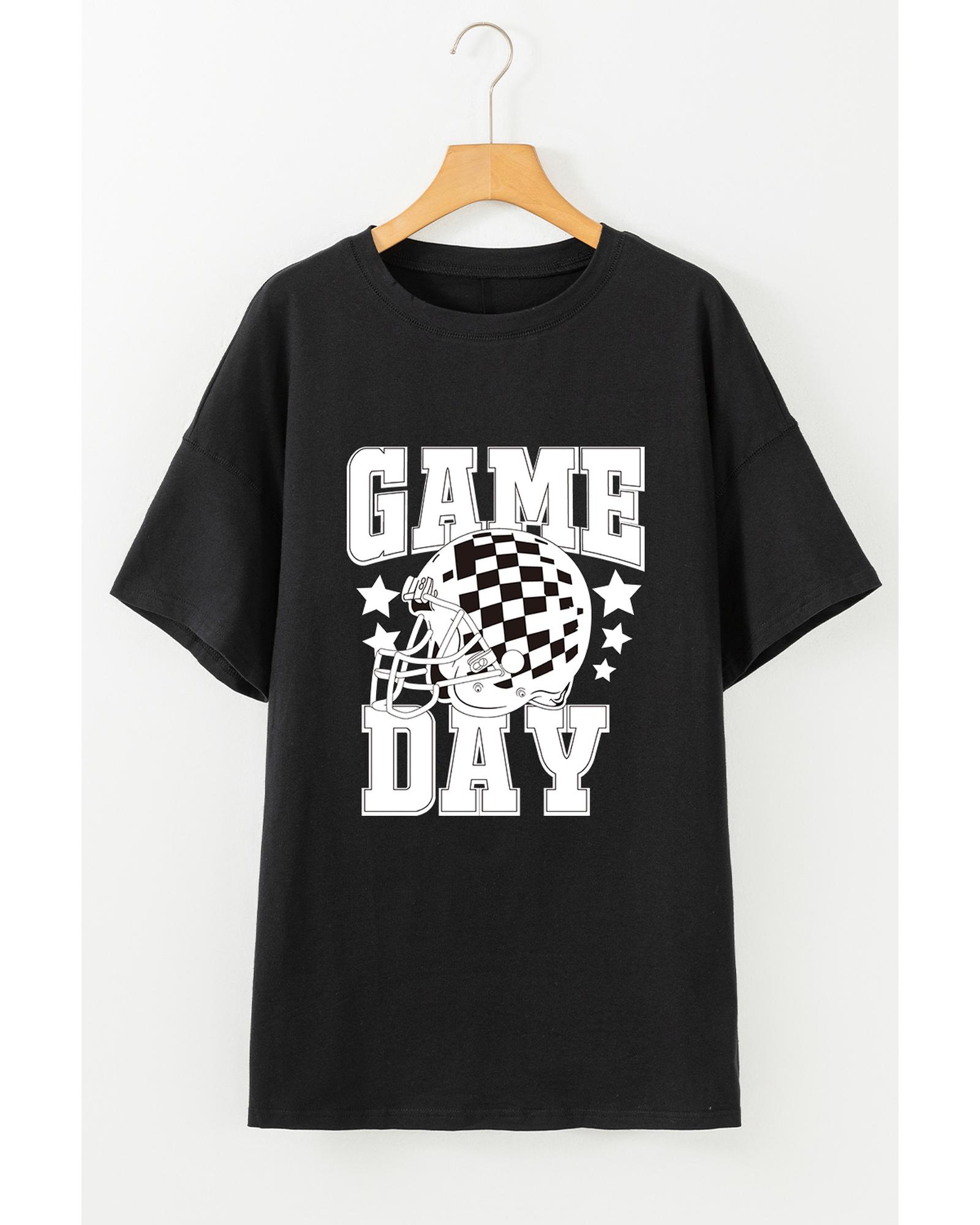 V539-AZEXDC25226701-P2-XL-202508272210-00 Black GAME DAY Checkerboard Rugby Football Helmet T Shirt - XL - Image 1