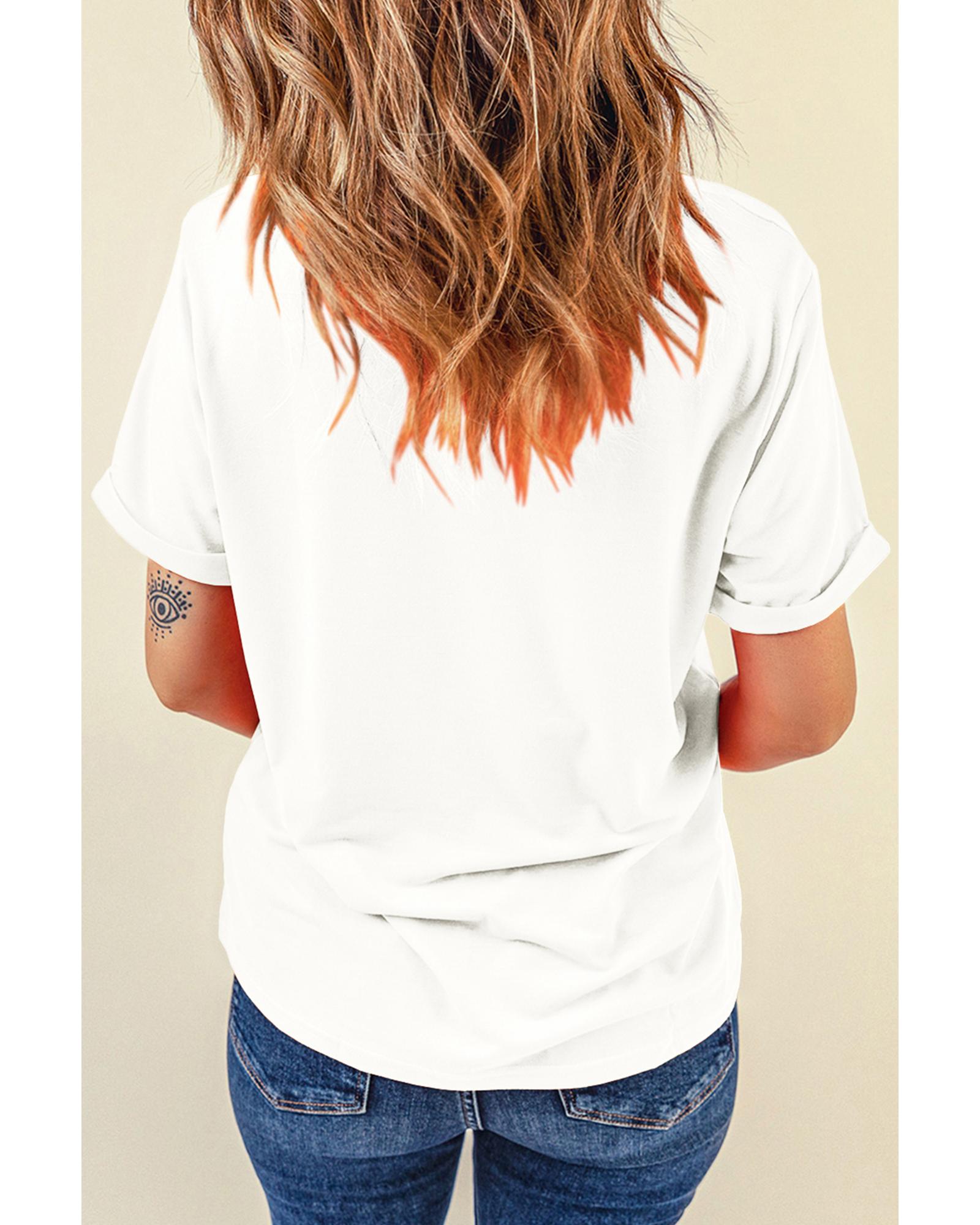 V539-AZEXDC25226723-1-M-202508272205-00 White Thanksgiving Slogan Print Crew Neck T Shirt - M - Image 1