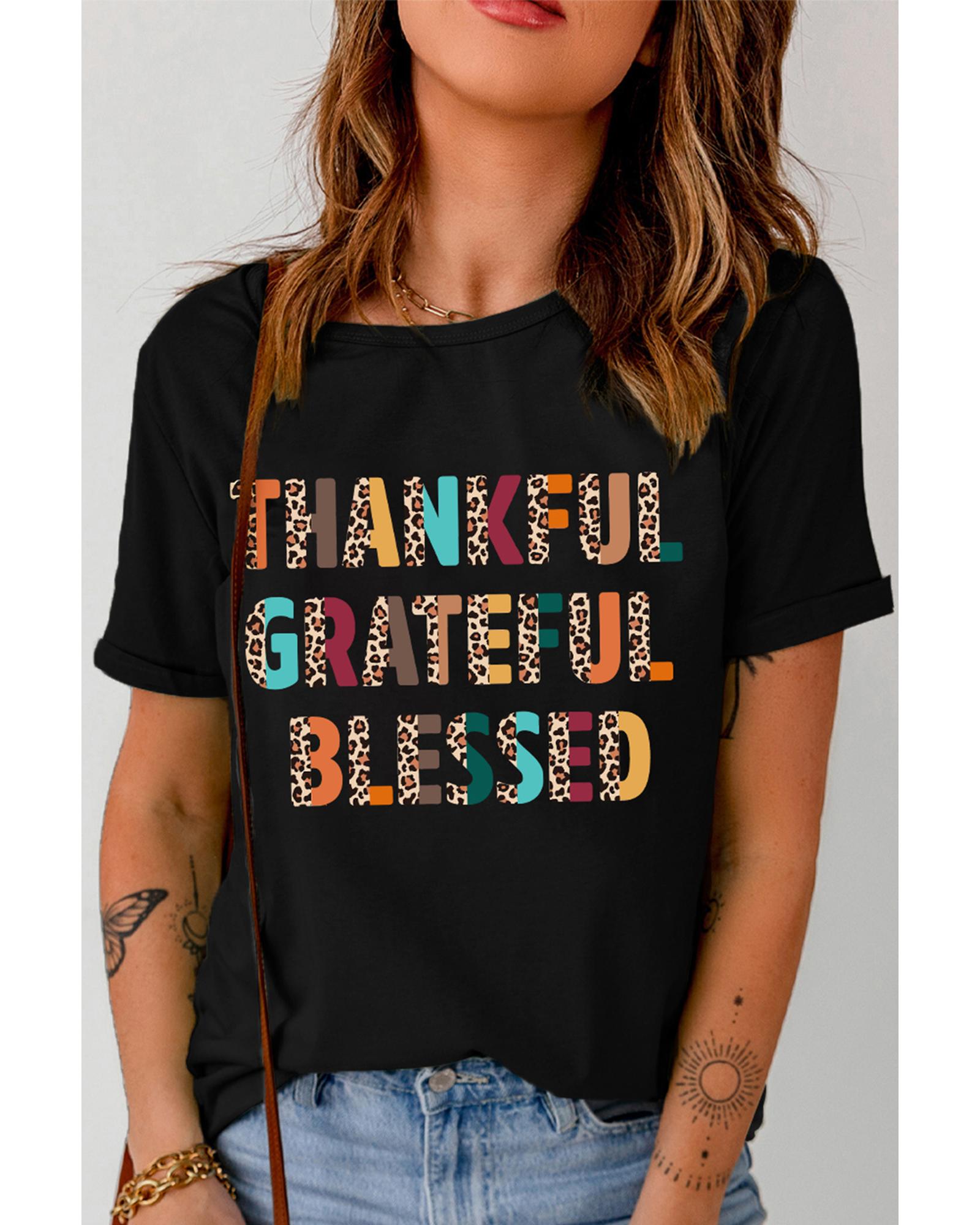 V539-AZEXDC25226727-2-2XL-202508271720-00 Black Thankful Grateful Blessed Leopard Print Crewneck T Shirt - 2XL - Image 1