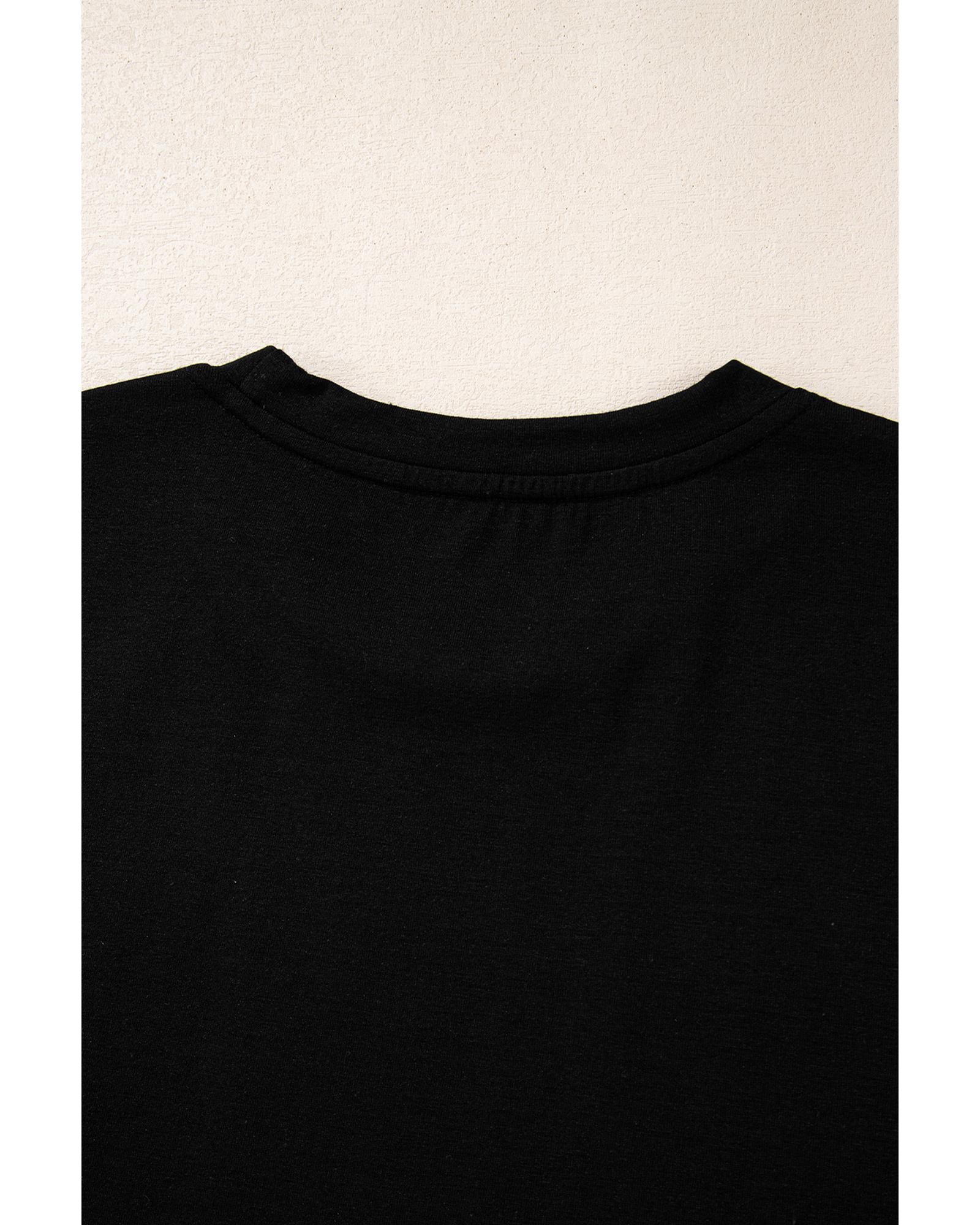 V539-AZEXDC25226830-2-M-202508291930-00 Black Santa Claus Leopard Bow Print Crew Neck Casual T Shirt - M - Image 1