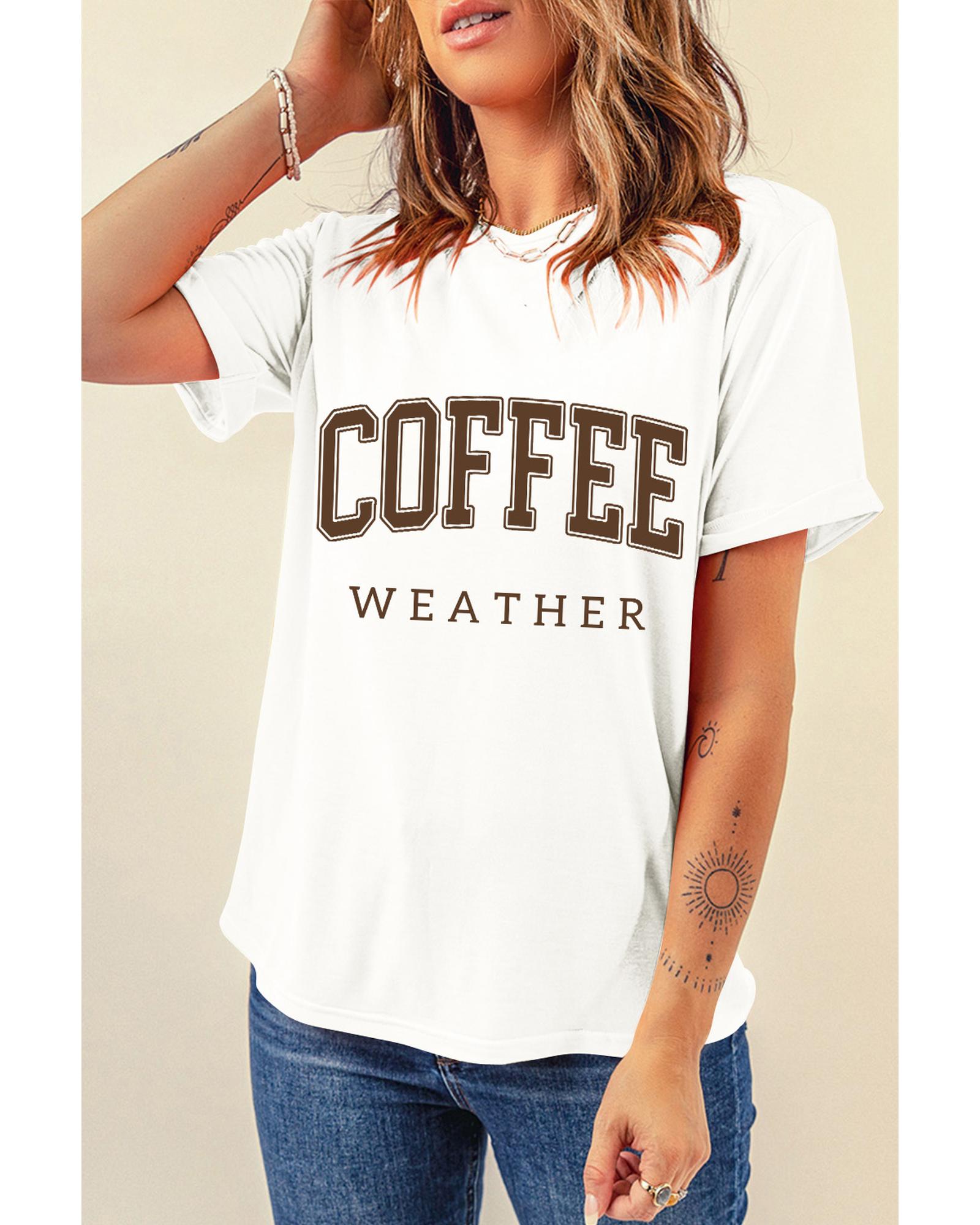 V539-AZEXDC25226980-1-2XL-202508290245-00 White COFFEE WEATHER Round Neck Graphic T Shirt - 2XL - Image 1