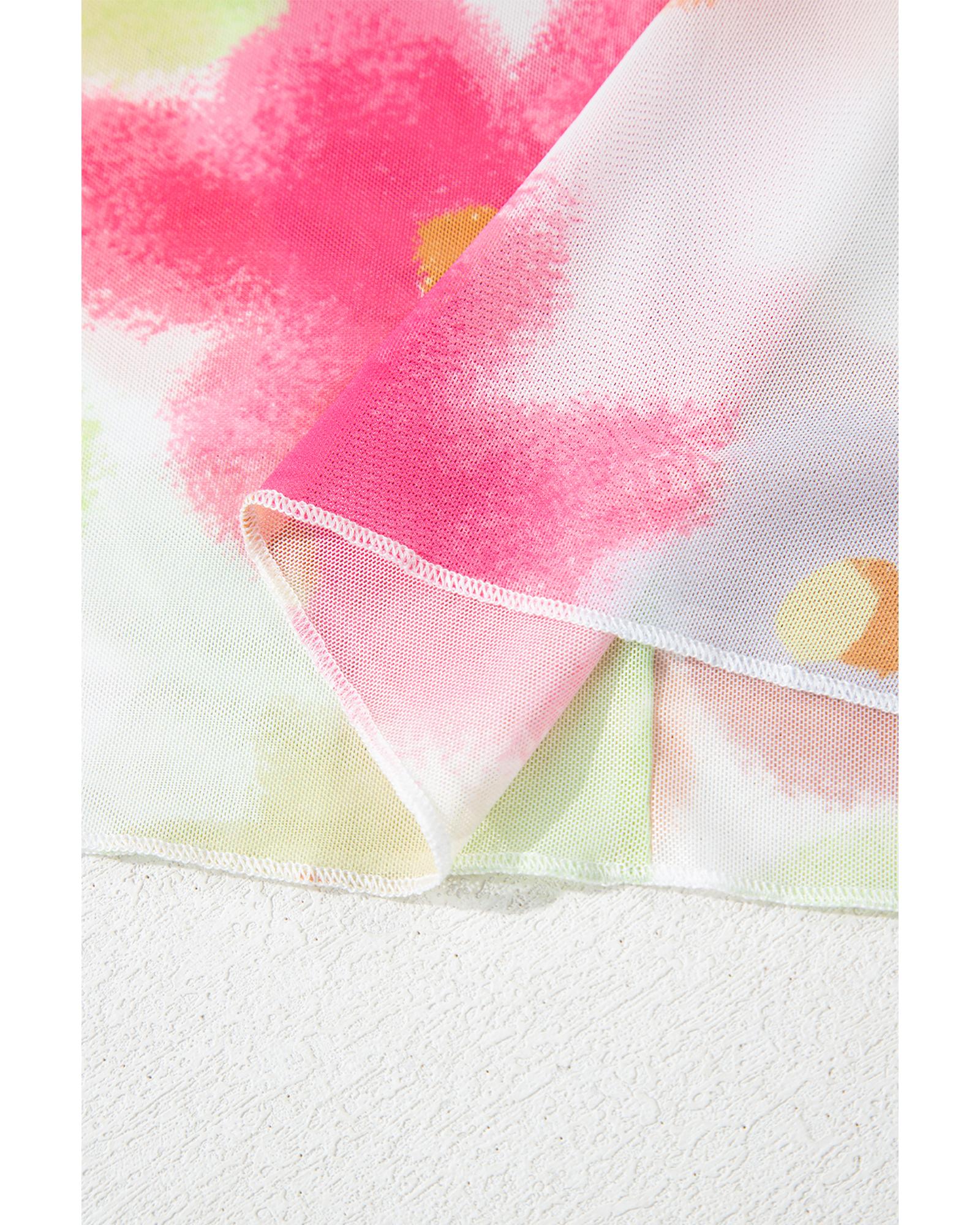 V539-AZEXDC25227062-P22-XL-202508271406-00 Multicolour Floral Mesh Lettuce Trim Cropped T Shirt - XL - Image 1
