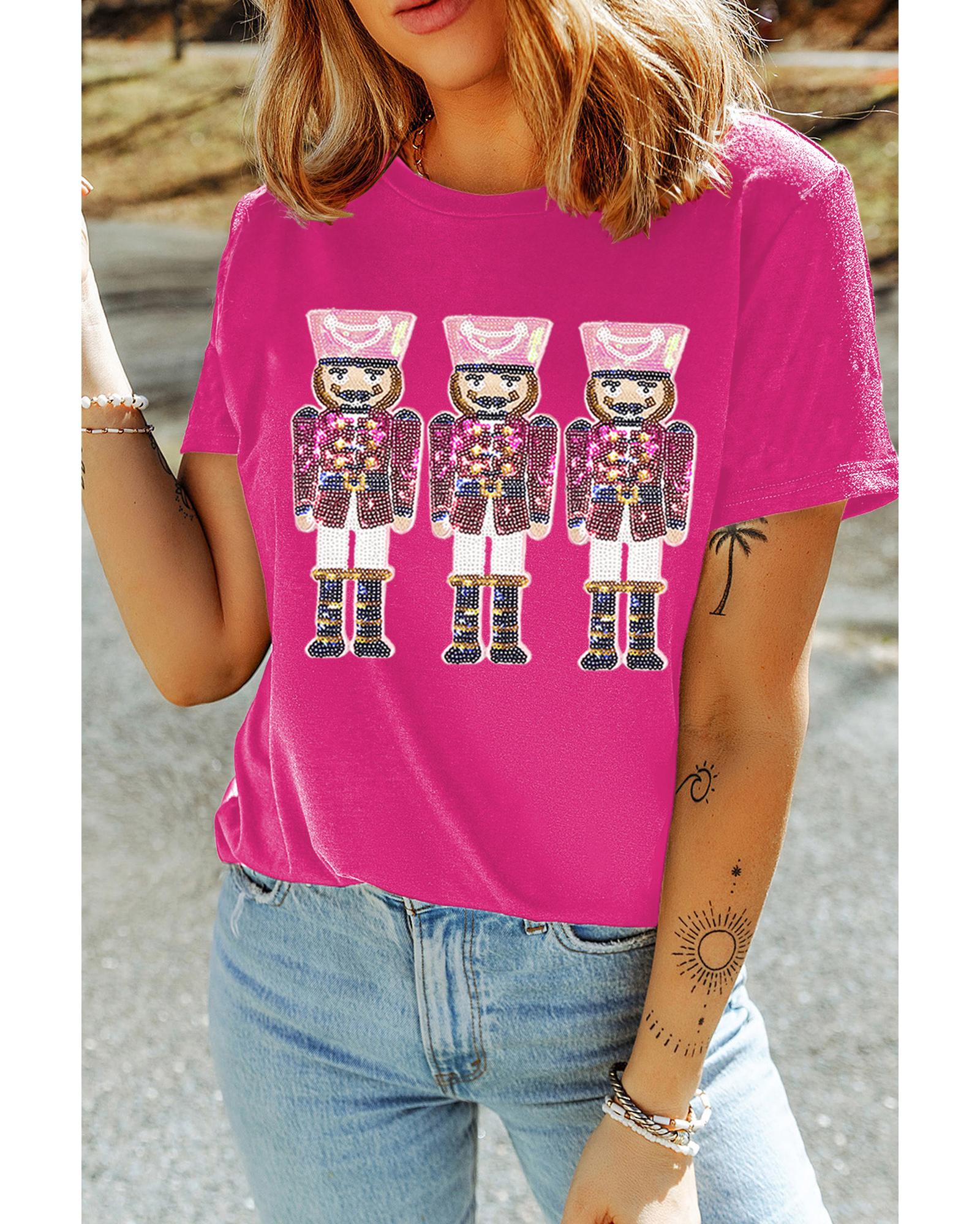 V539-AZEXDC25227241-P6-M-202508280115-00 Rose Red Nutcracker Graphic Christmas Holiday T Shirt - M - Image 1