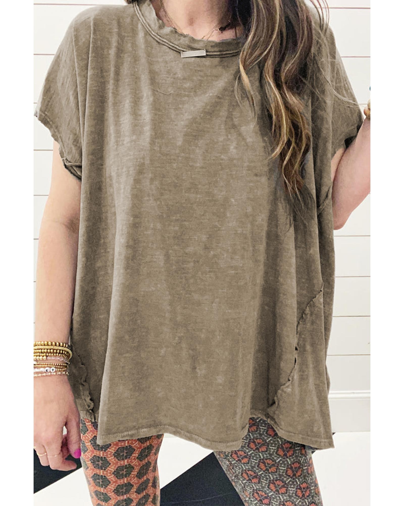 V539-AZEXDC25227383-P909-M-202508291640-00 Sage Green Vintage Washed Short Dolman Sleeve Oversized T Shirt - M - Image 1