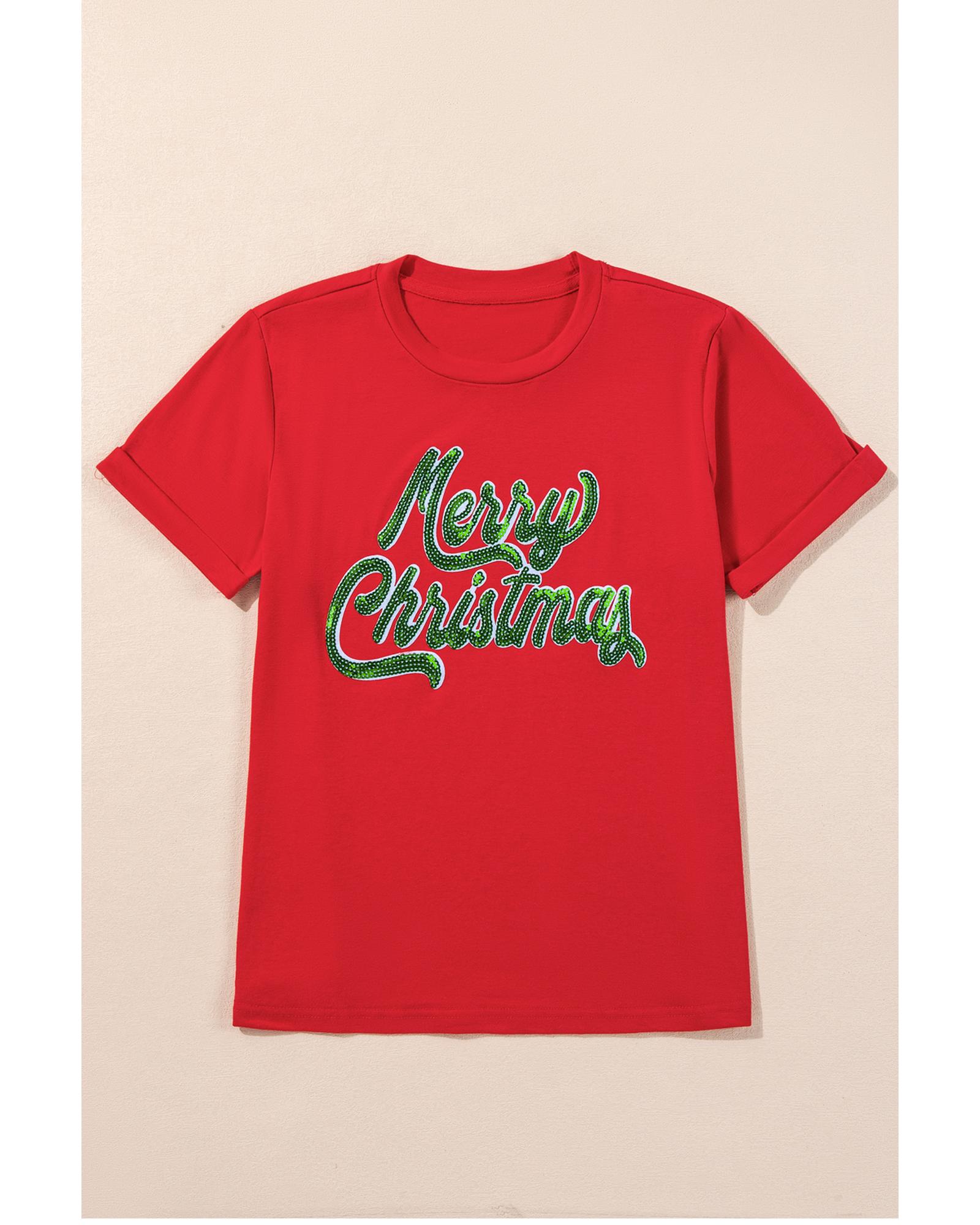 V539-AZEXDC25227410-103-2XL-202508280615-00 Red Merry Christmas Graphic Crewneck T Shirt - 2XL - Image 1