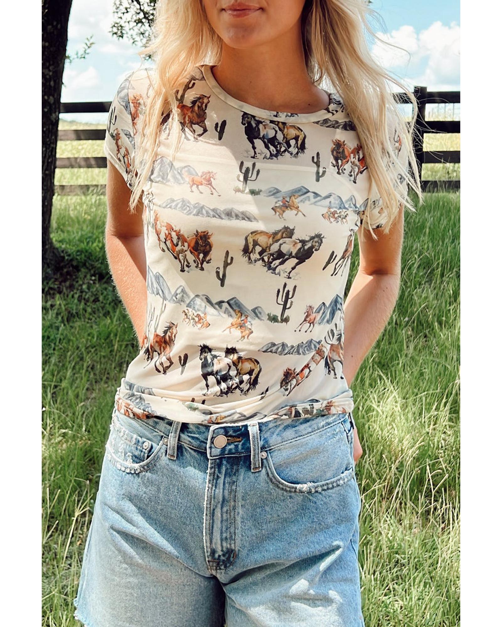 V539-AZEXDC25227471-P1520-L-202508281640-00 Beige Western Fashion Mustang River Printed Mesh T Shirt - L - Image 1