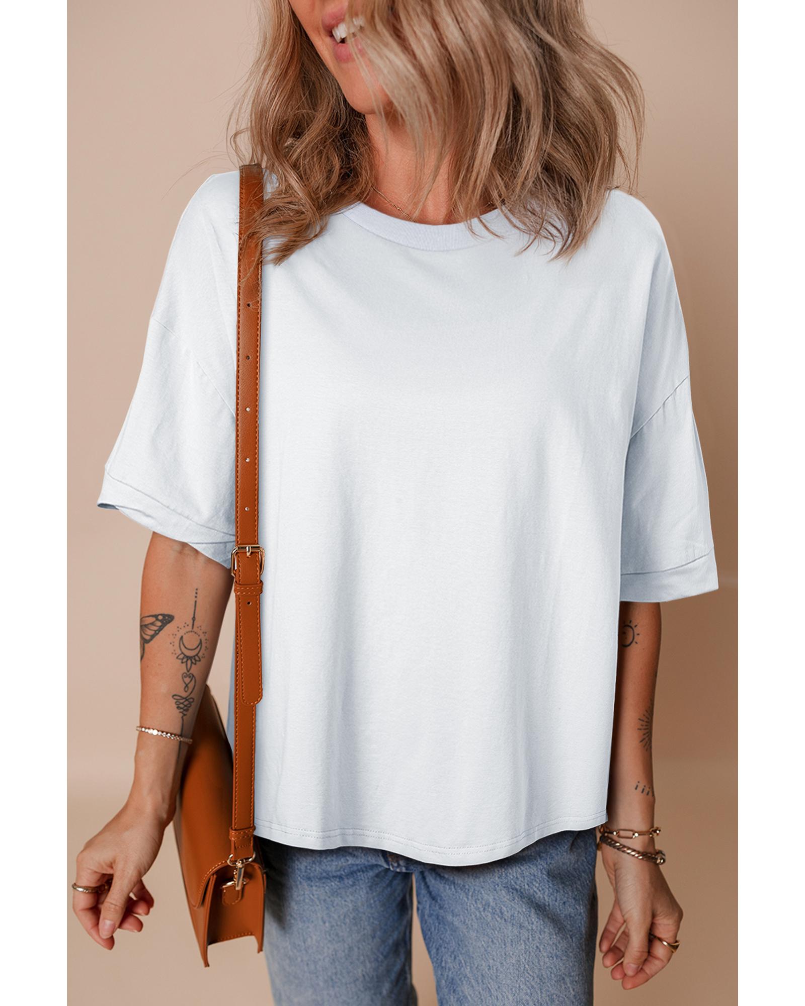 V539-AZEXDC25227530-P1-L-202508272020-00 White Loose Half Sleeve Hi Low Hem T Shirt - L - Image 1