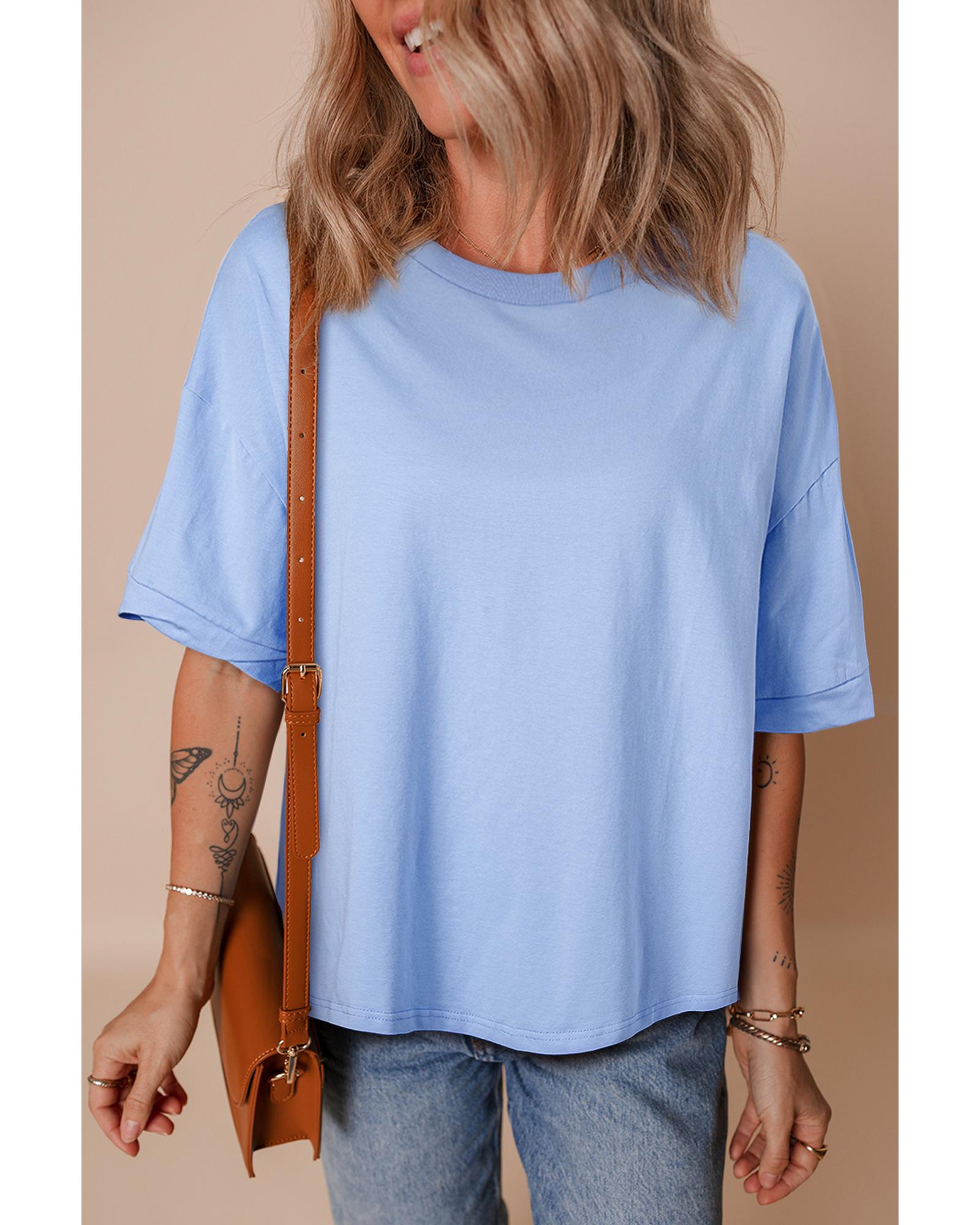 V539-AZEXDC25227530-P1204-M-202508271600-00 Myosotis Loose Half Sleeve Hi Low Hem T Shirt - M - Image 1