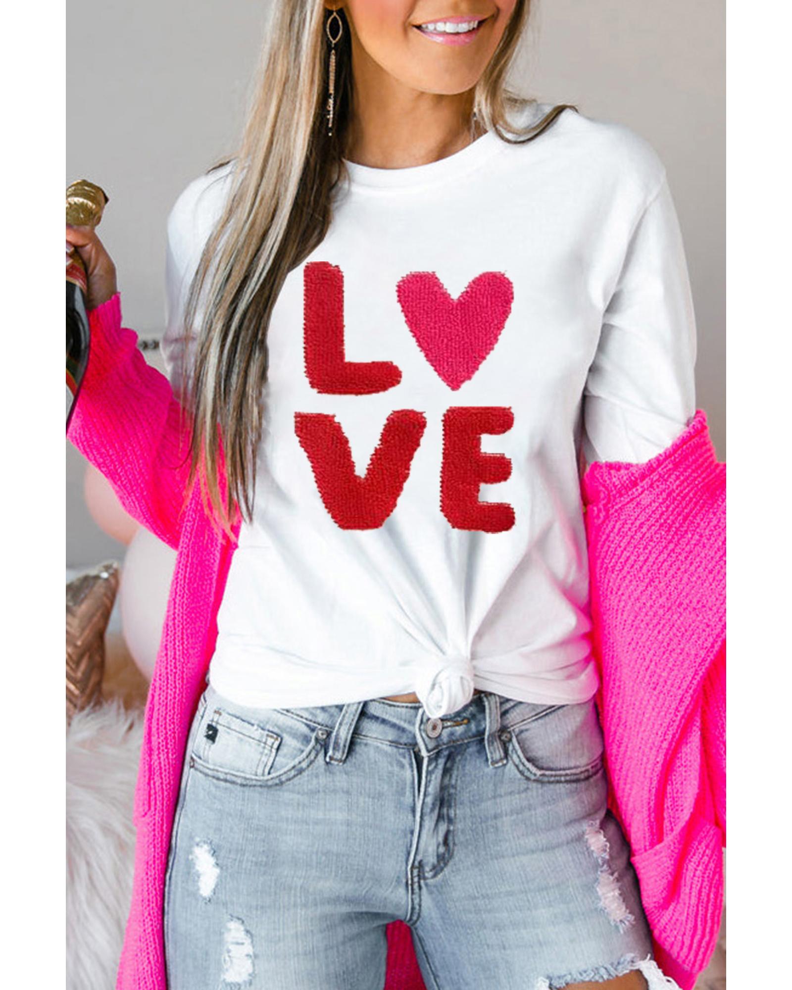 V539-AZEXDC25227607-1-3XL-202508281655-00 White Heart LOVE Graphic Valentines T Shirt - 3XL - Image 1
