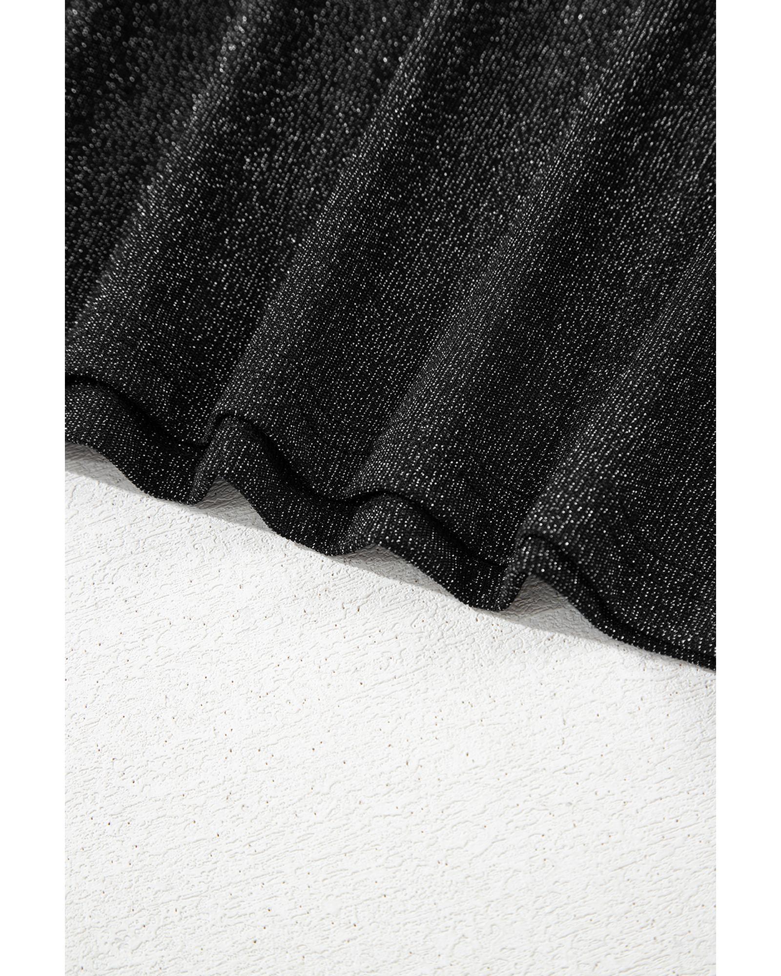 V539-AZEXDC25227622-P2-XL-202508281925-00 Black Bow Decor Glittery Short Sleeve Top - XL - Image 1