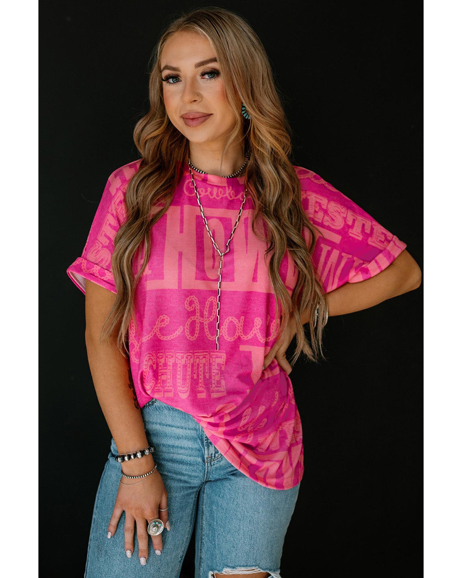 V539-AZEXDC25227771-P620-XL-202508291920-00 Rose Howdy Cowboy Letter Printed Western Fashion Tee - XL - Image 1