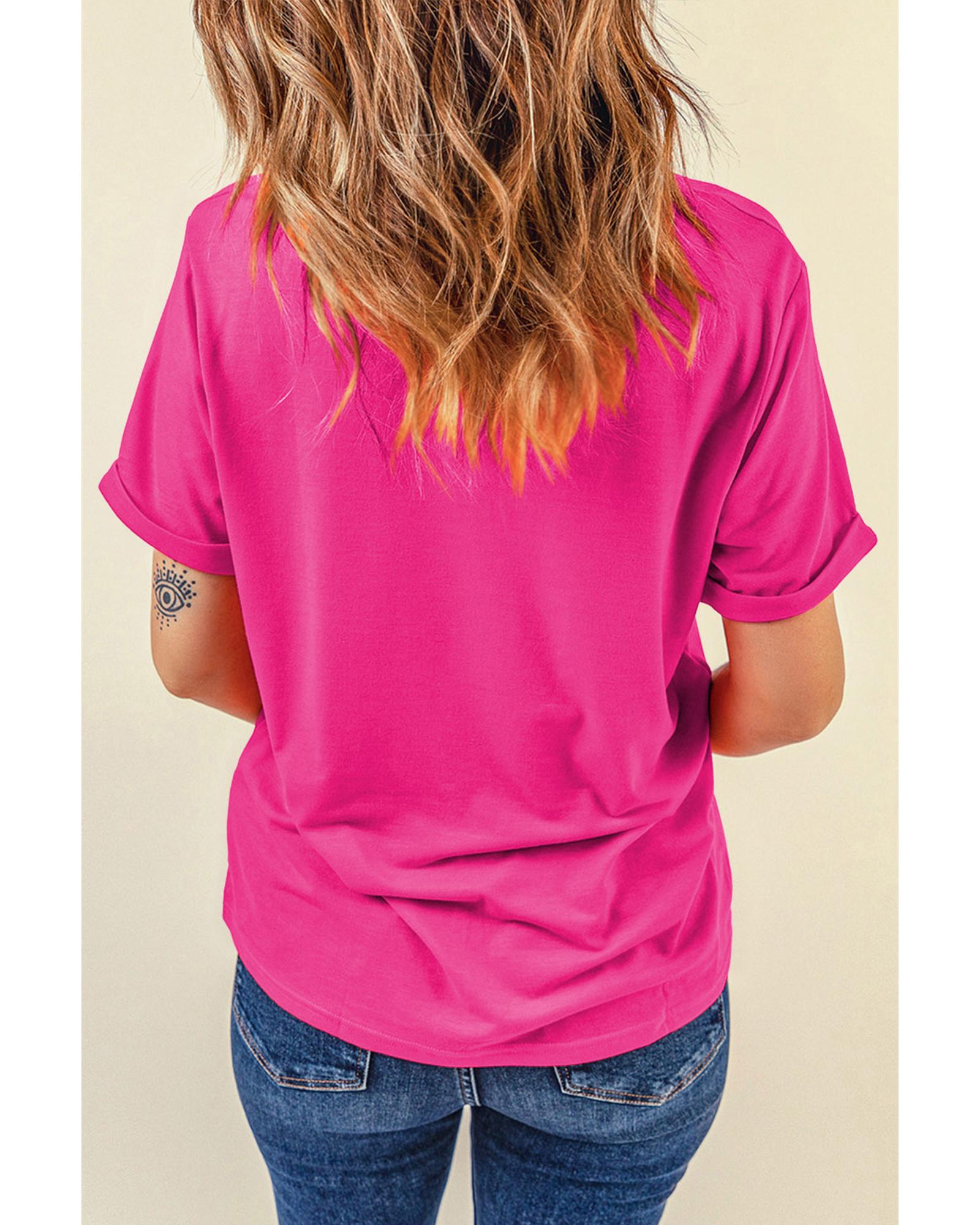 V539-AZEXDC25227983-P6-M-202508282140-00 Rose Red Heart XOXO Graphic Crewneck Valentines T Shirt - M - Image 1