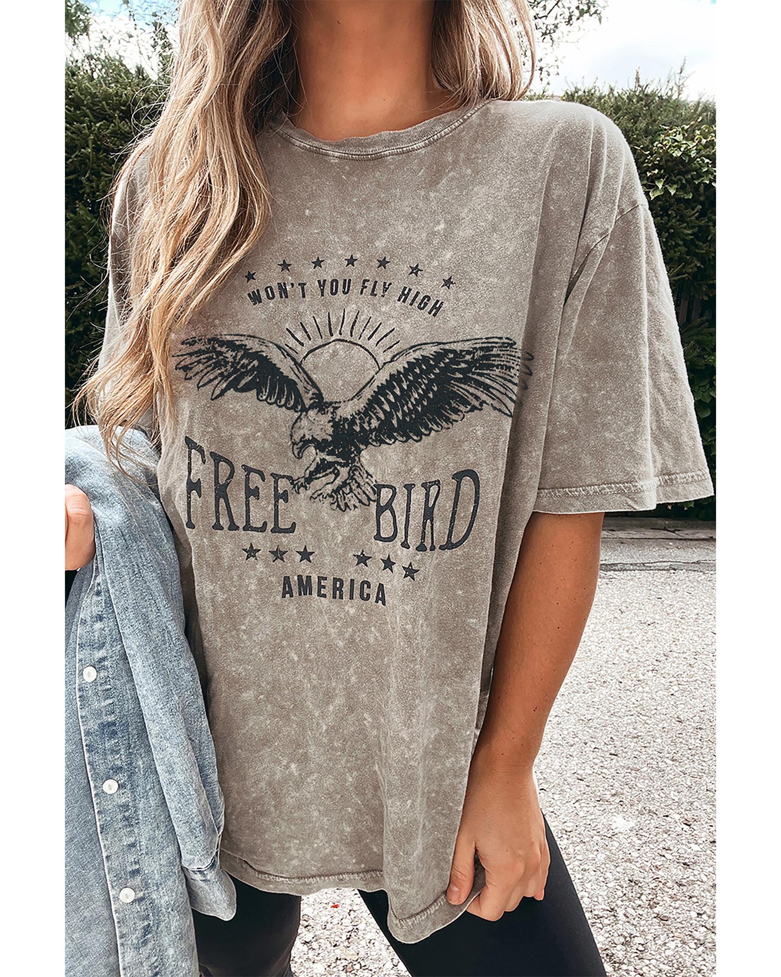 Parchment AMERICA FREE BIRD Vintage Graphic Mineral Washed Tee - S