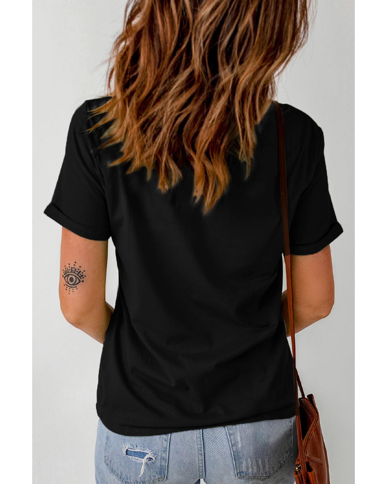 V539-AZEXDC25228044-2-L-202508270206-00 Black Rhinestone Mardi Gras Letter Graphic T Shirt - L - Image 1