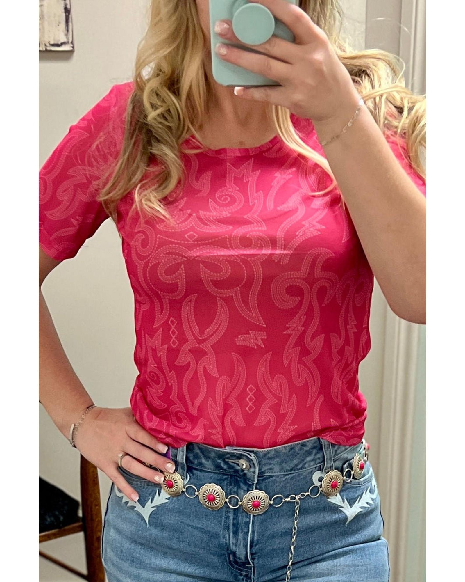 V539-AZEXDC25228202-P10320-M-202508300135-00 Red Western Girls Mesh T Shirt - M - Image 1