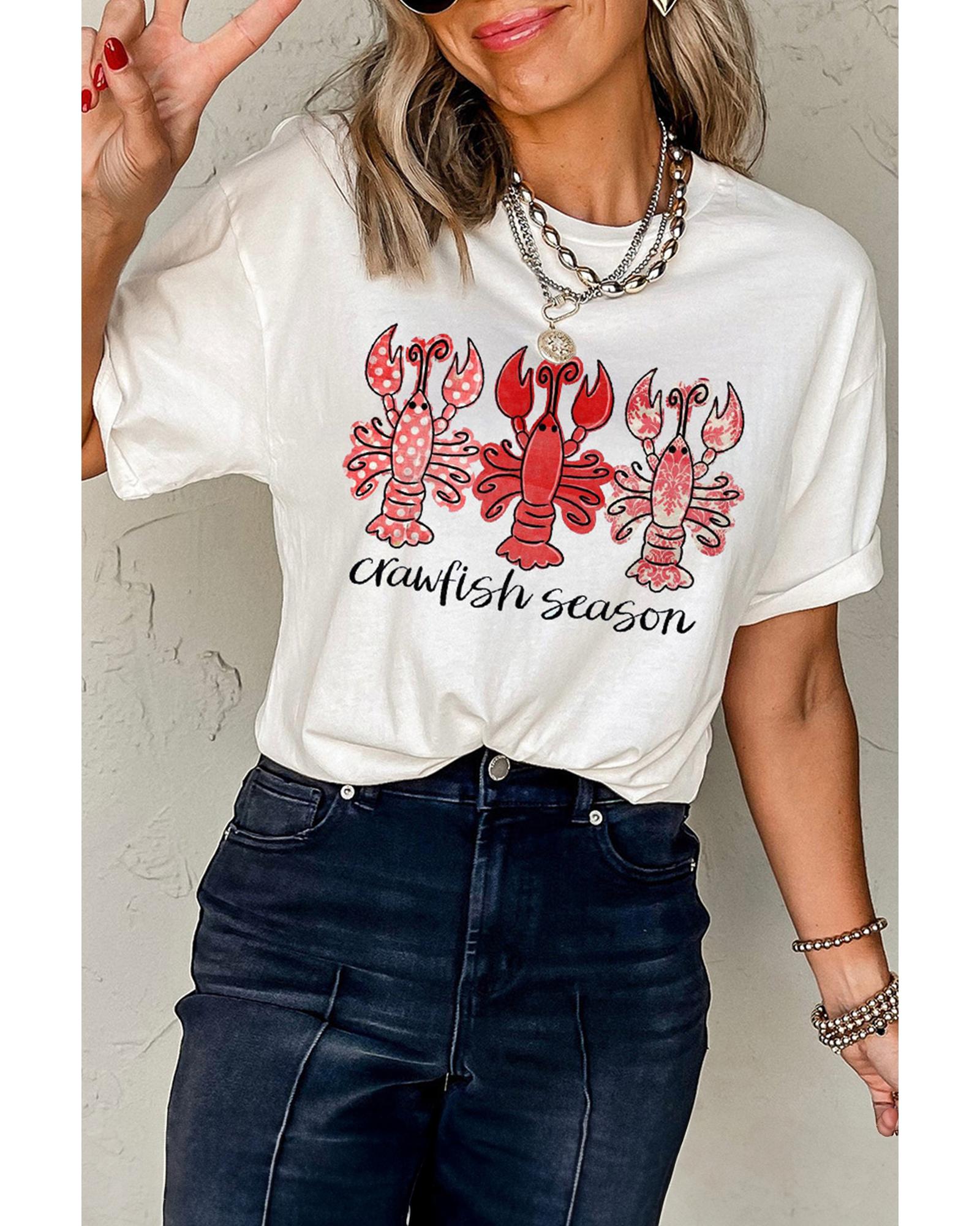 V539-AZEXDC25228541-1-M-202508282235-00 White Crawfish Season Fashion Graphic Crewneck T Shirt - M - Image 1
