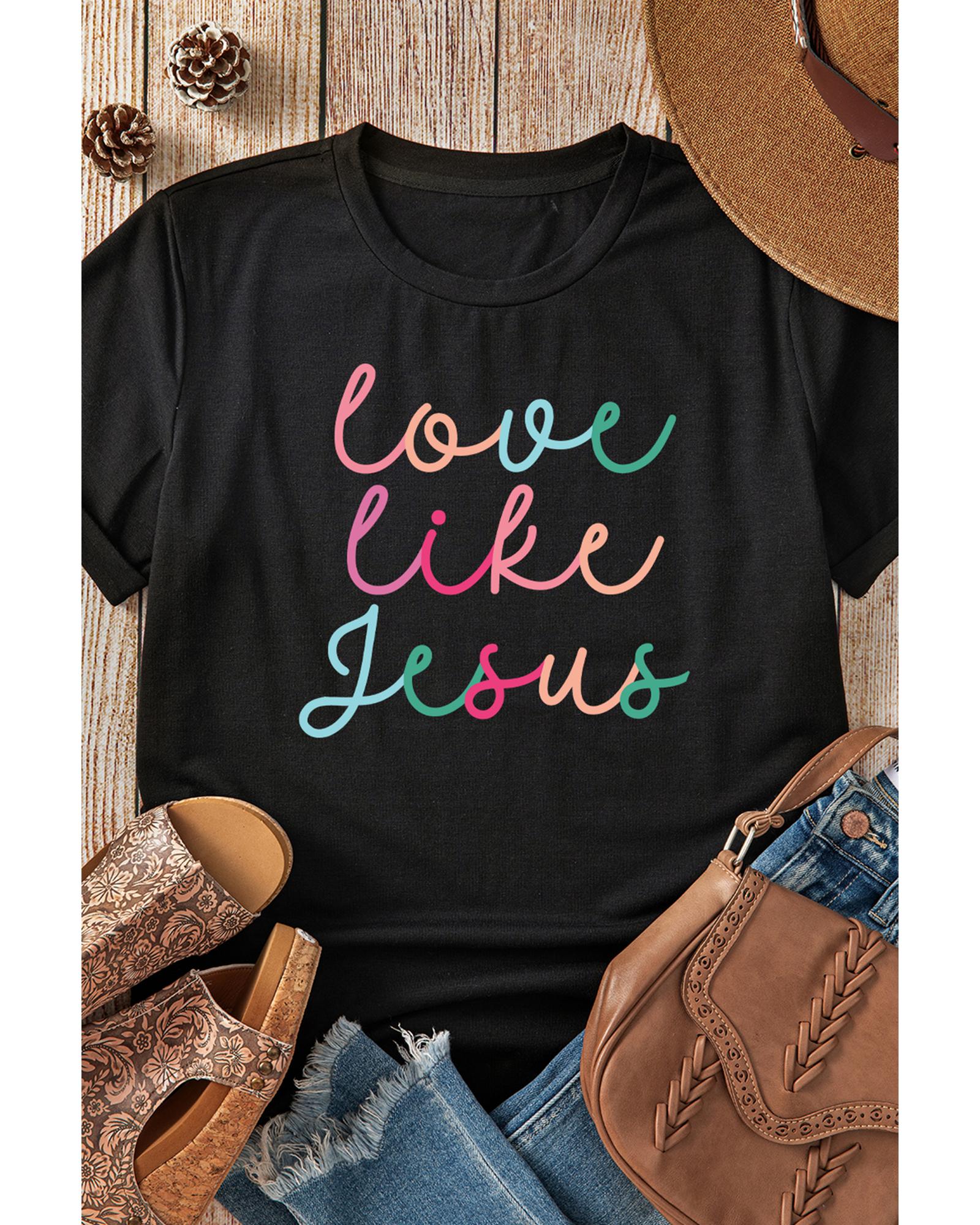 V539-AZEXDC25228678-2-2XL-202508282015-00 Black Love Like Jesus Crew Neck Graphic Tee - 2XL - Image 1