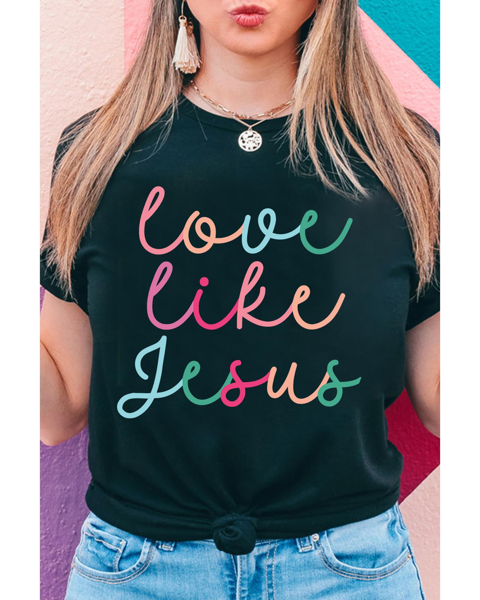V539-AZEXDC25228678-2-L-202508282255-00 Black Love Like Jesus Crew Neck Graphic Tee - L - Image 1