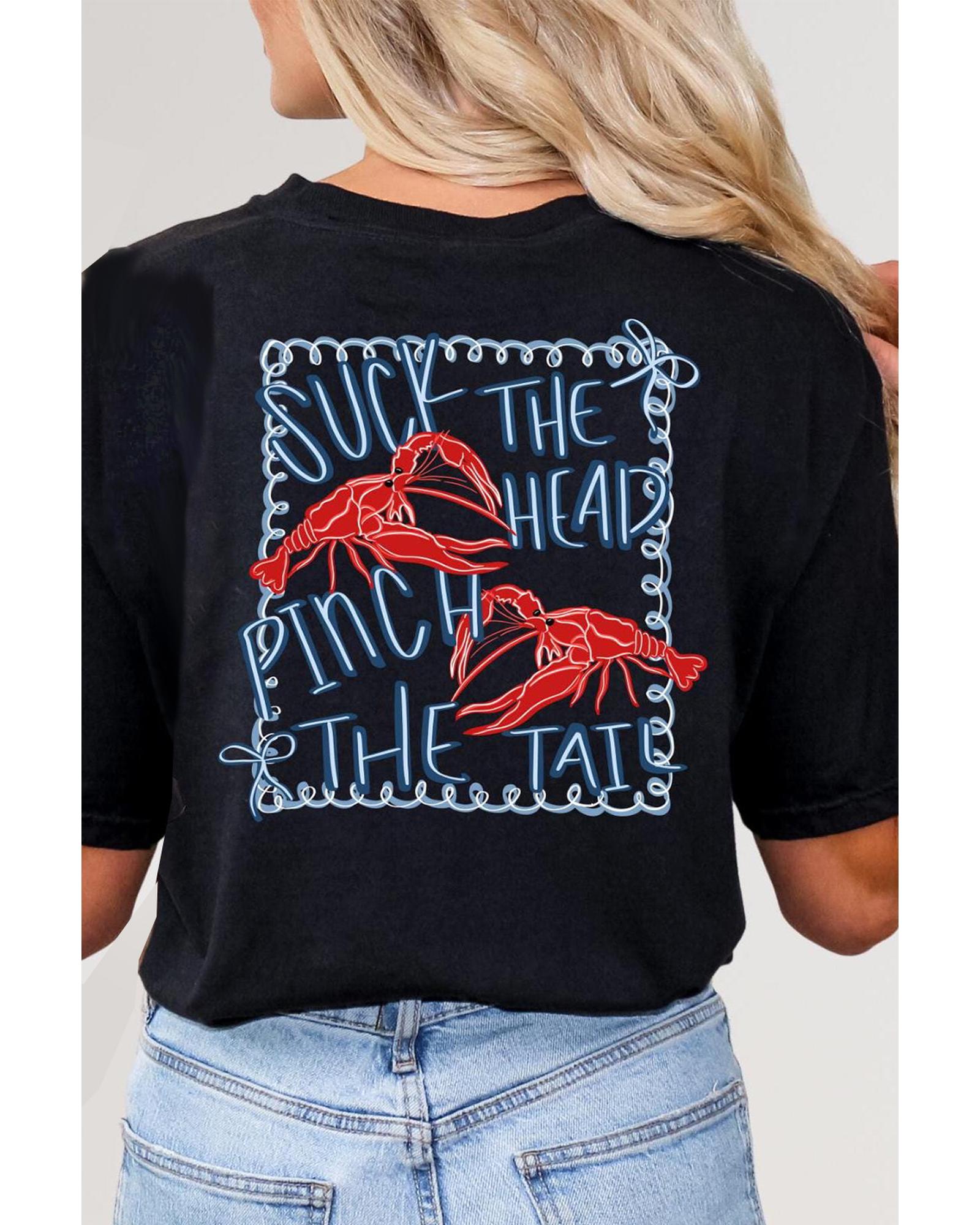 V539-AZEXDC25228832-2-S-202506130116-00 Black Girlie Bow Crawfish Printed T Shirt - S - Image 1