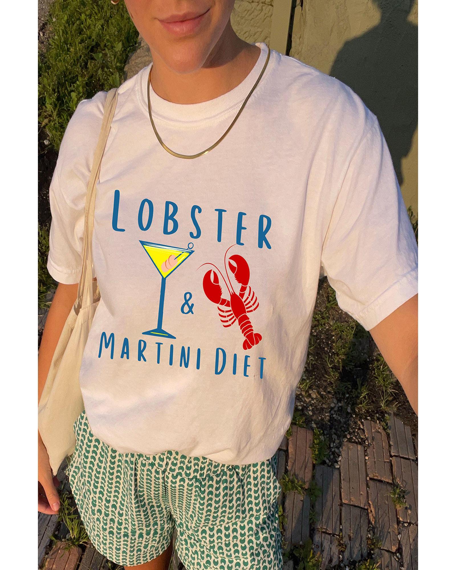 V539-AZEXDC25228835-1-XL-202508280810-00 White LOBSTER MARTINI DIET Cocktail & Crawfish Print T Shirt - XL - Image 1